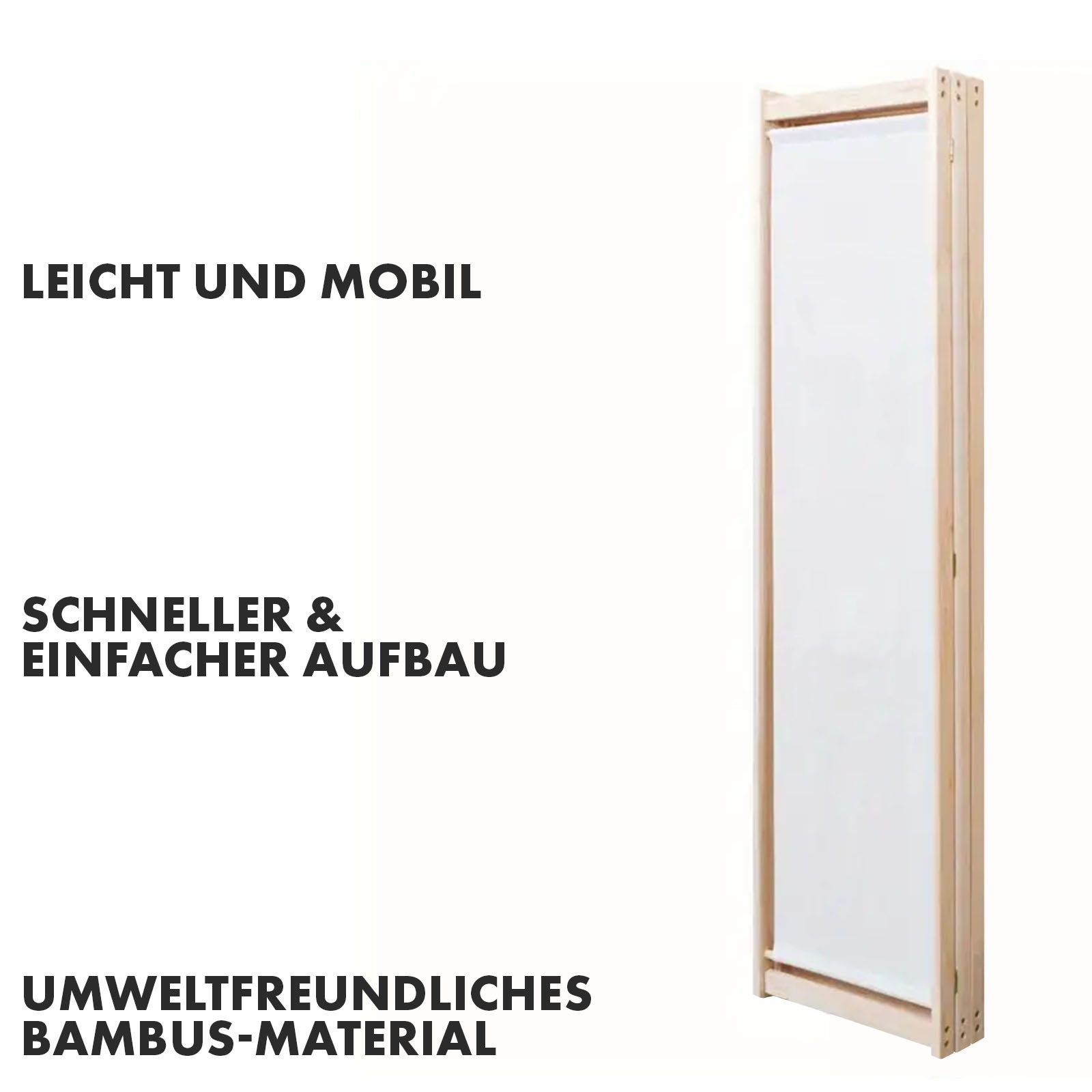 Kubus Stellwand aus Bambus Solace, Praktisch und elegant zugleich, Der faltbare 3-teilige Raumteiler ist besonders platzsparend