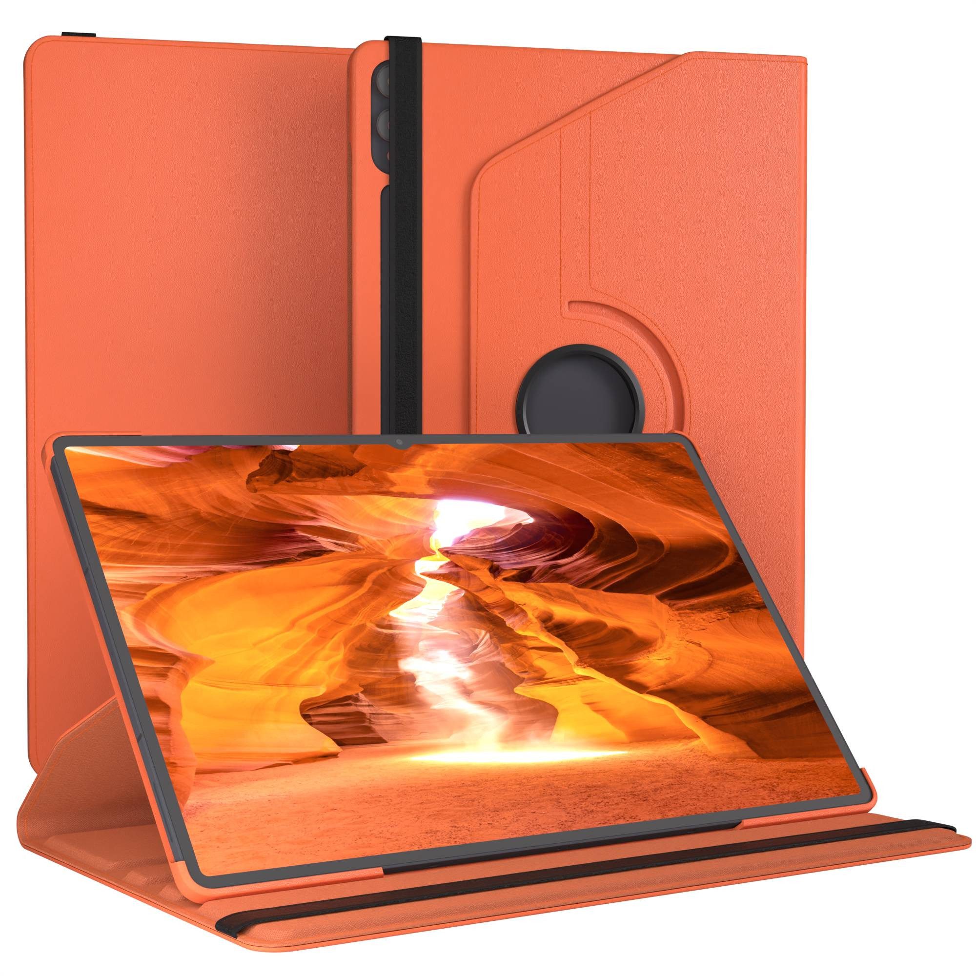 EAZY CASE Tablet-Hülle Rotationcase für Samsung Galaxy Tab S11 Ultra 14,6 Zoll, Tabletschutz robust magnetisch verstellbar Klappetui mit Deckel Orange