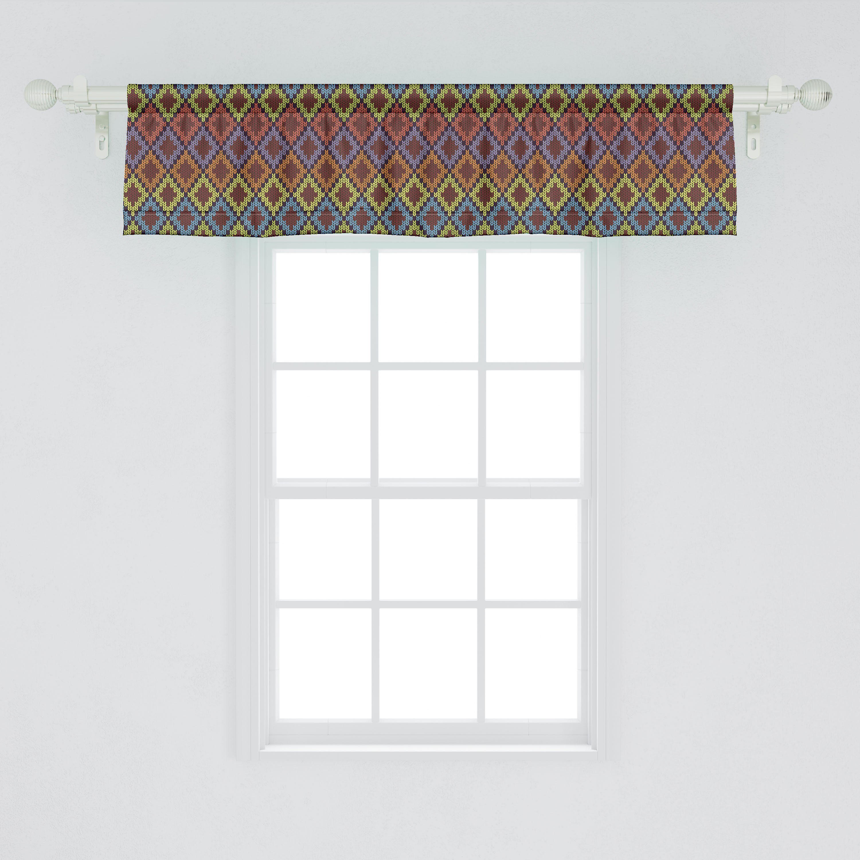 Scheibengardine Vorhang Volant für Küche Stangentasche, Dreieck Microfaser, Abstrakt Dekor Art mit Strickoptik Abakuhaus, Schlafzimmer