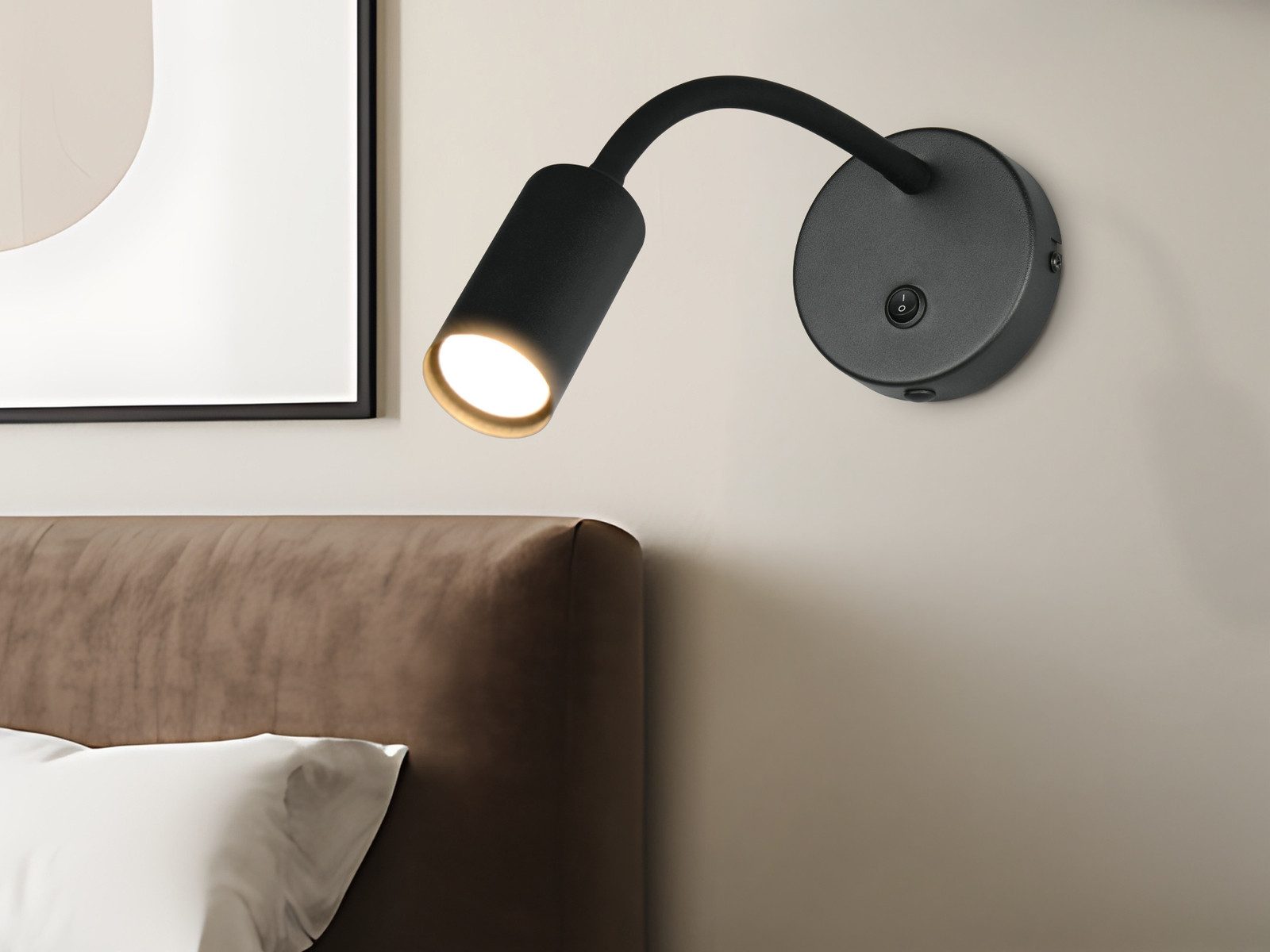 Reality Leuchten LED Leselampe mit Schalter & Schwanenhals, Breite 10cm, Leuchtmittel dimmbar, LED wechselbar, Warmweiß, Wandlampe für Bett Nachttisch, Leseleuchte Wand-Montage mit GU10 LED