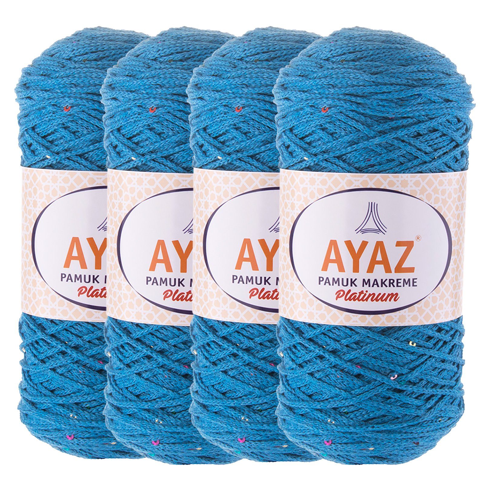 AYAZ 4 x 250g Strickgarn Pamuk Makreme Platinum Farbwahl Effektgarn, 265 m, 2256 Taubenblau
