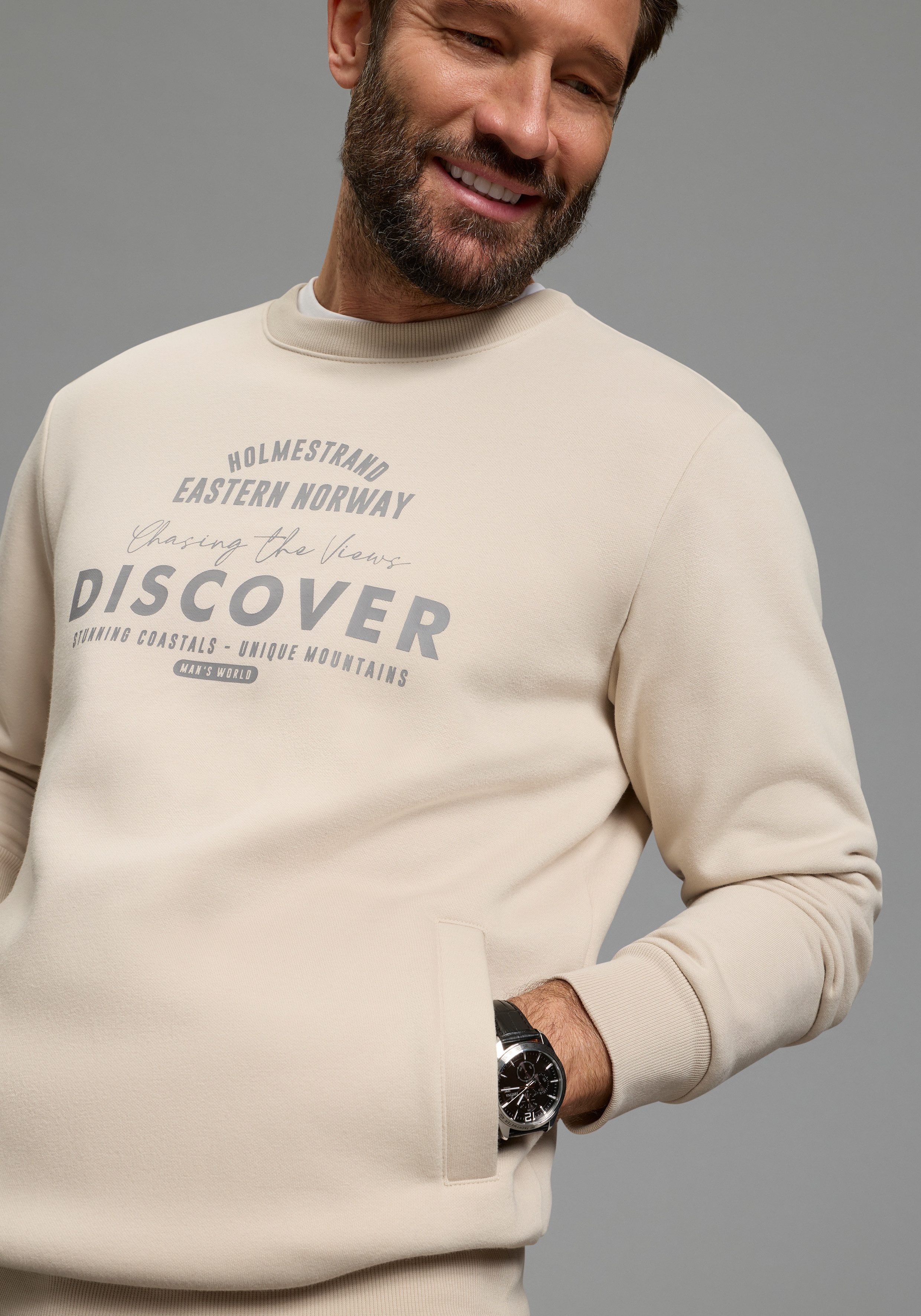 Man's World Sweatshirt mit Eingrifftaschen, Rundhalsausschnitt, Langarm-Design