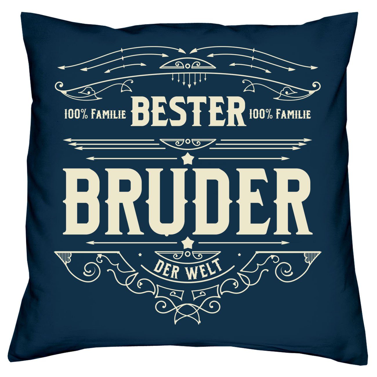 Soreso® Dekokissen Kissen Bester Bruder & Urkunde, Geschenkidee Weihnachtsgeschenk navy-blau