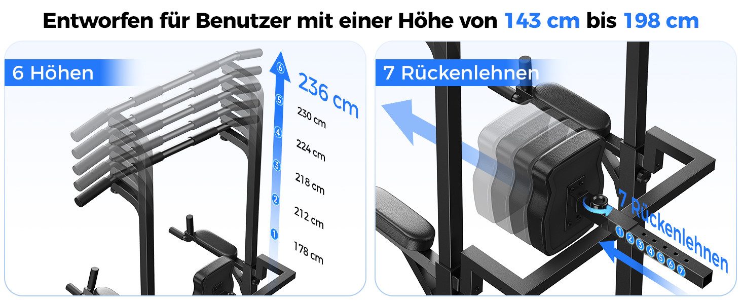 Sportsroyals Kraftstation Power Tower, Dip-Station, Klimmzugstange für das Krafttrainingsgerät, (1-tlg), im Heim-Fitnessstudio, mt einer Gewichtskapazität von 204KG