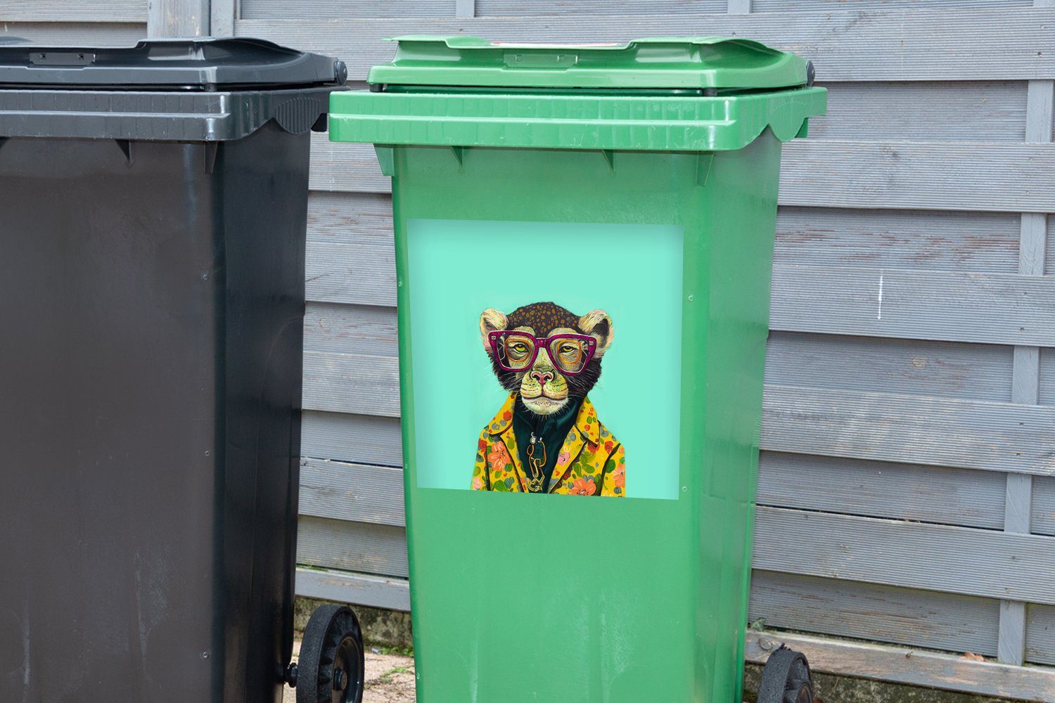 Container, - Rosa - Design (1 Abfalbehälter - Sticker, Brille Wandsticker - Mülltonne, Tiere Affe St), MuchoWow Mülleimer-aufkleber,
