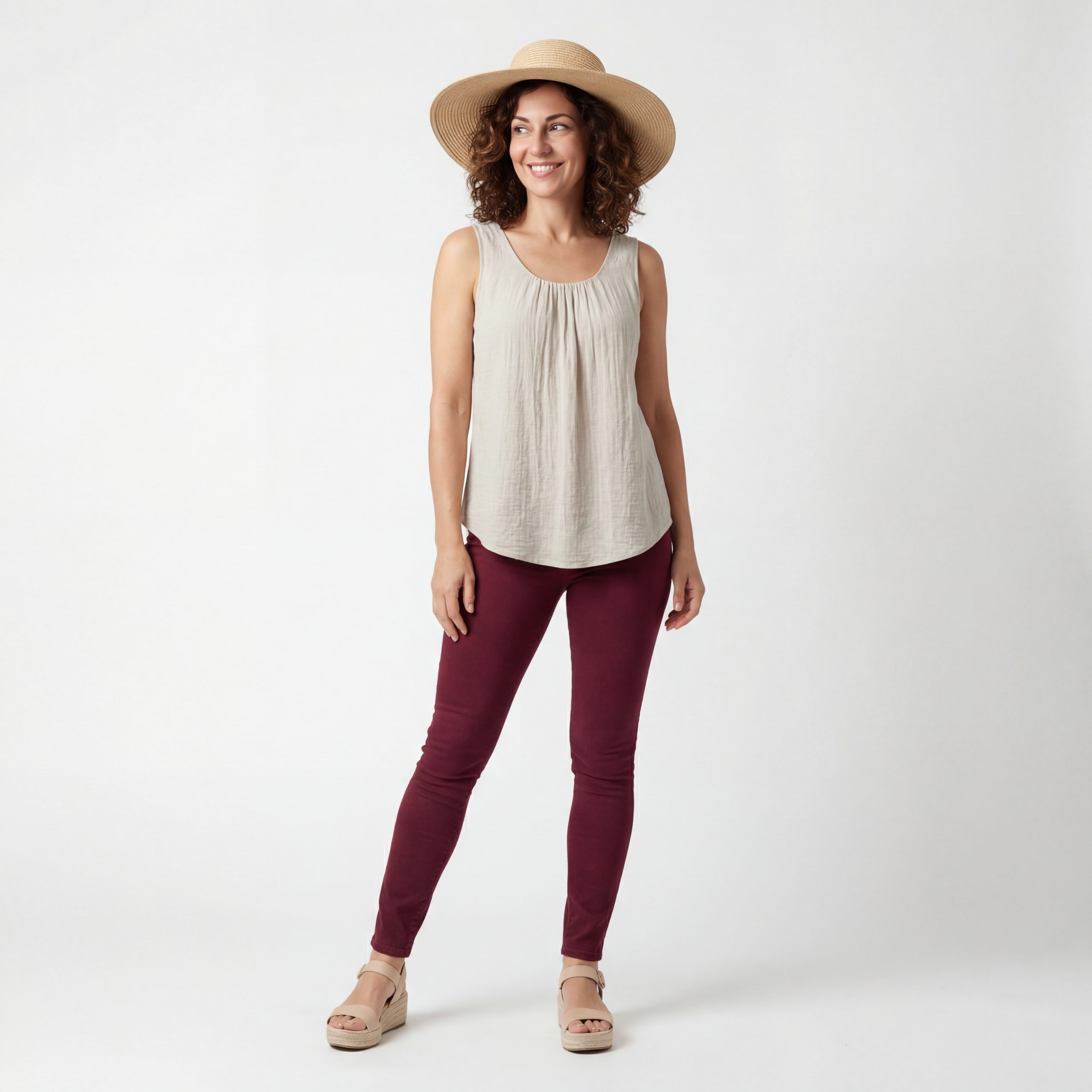 OriginalYou Trägertop Damen Sommer Top Leinenoptik blickdichtes Oberteil mit Innentop Größen von 36 bis 48, Unifarben, Rundhals – Bild 4 von 5