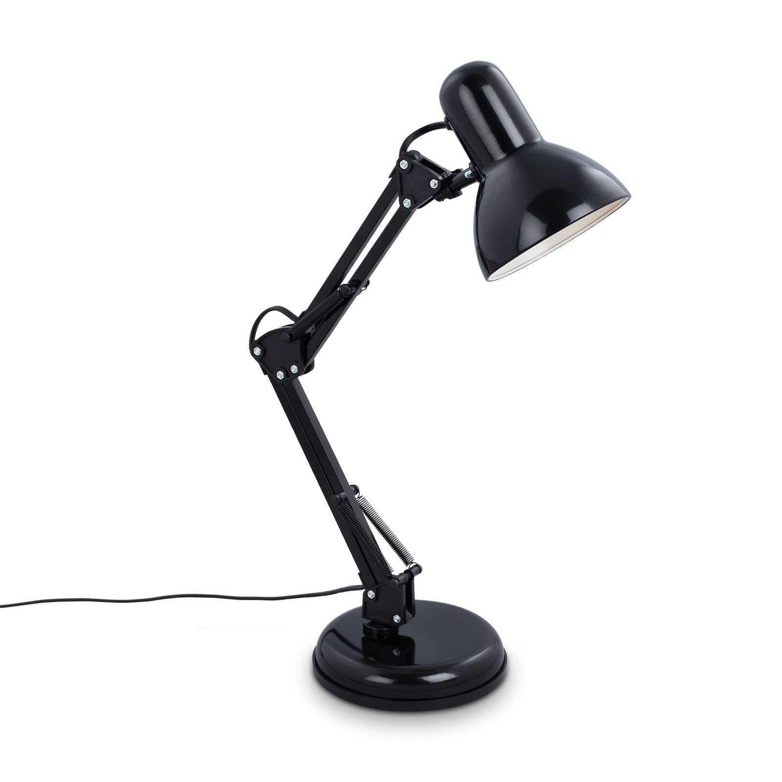Briloner Leuchten Schreibtischlampe 7394-015, schwenkbar, ohne Leuchtmittel,  Warmweiß, dreh- und schwenkbar, 4-fach verstellbar, Schnurschalter, schwarz,  E14