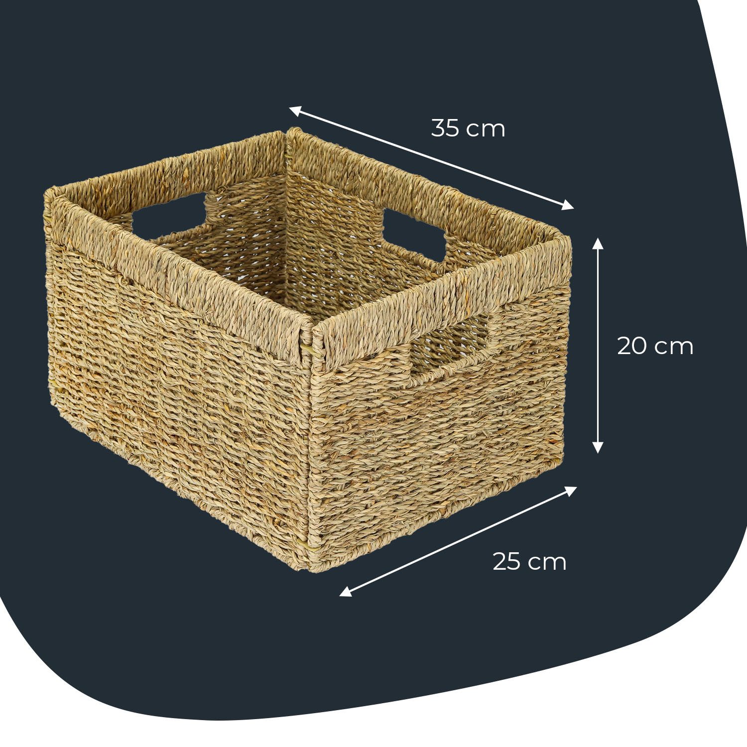 HMF Regalkorb Aufbewahrungskorb passend für BILLY Regal, Korb, geflochten aus Seegras mit drei Griffen, 35 x 25 x 20 cm – Bild 5 von 5