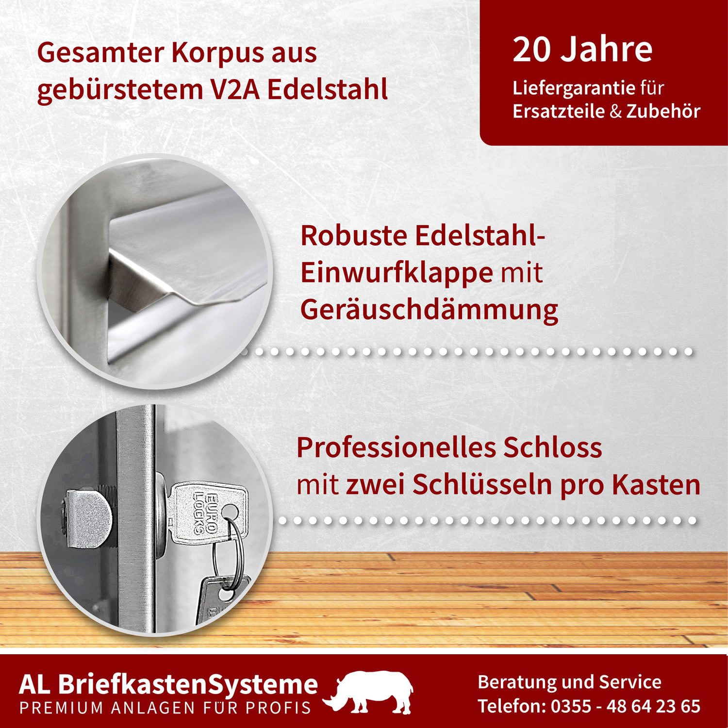 AL Briefkastensysteme Wandbriefkasten 4 Fach Premium Edelstahl Briefkasten Post A4 modern robustwetterfest