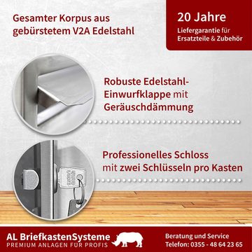 AL Briefkastensysteme Durchwurfbriefkasten 4 Fach Premium Edelstahl Briefkasten A4 modern wetterfest