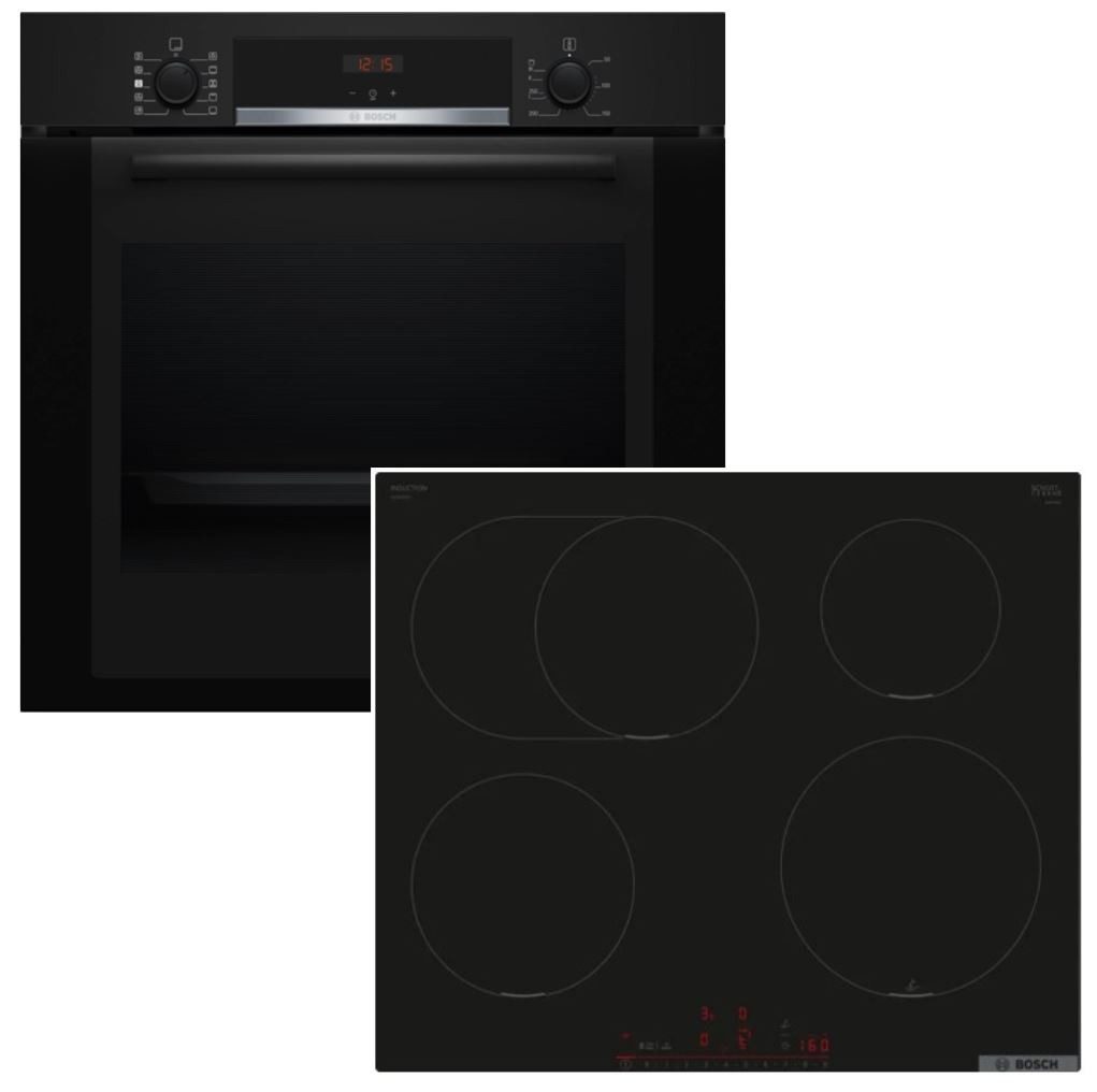 BOSCH Backofen-Set Dampffunktion Teleskop + Induktionskochfeld PowerBooster autark 60 cm