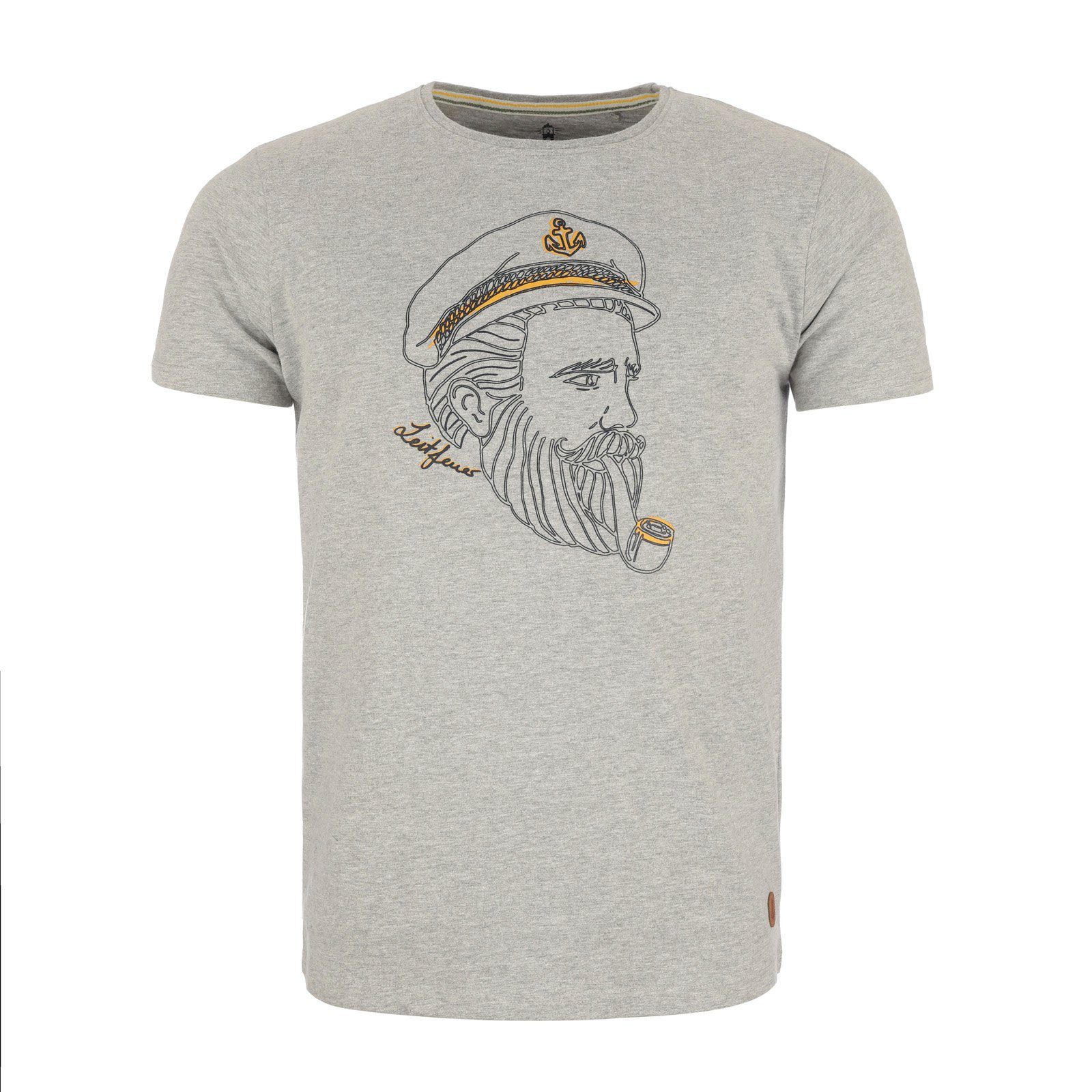 Leitfeuer T-Shirt Herren 1/2 Arm Shirt Rundhals mit Kapitän-Seemann-Print samtig weich hellgrau
