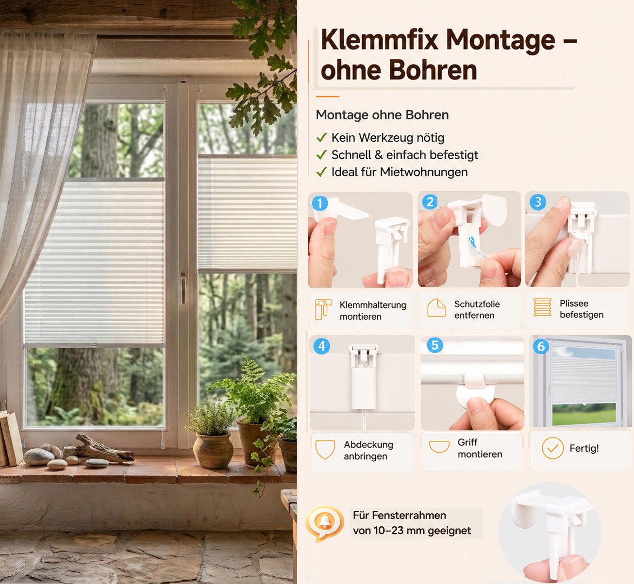 Sekey Plissee Plissee ohne Bohren Klemmfix verspannt für Fenster & Tür Lichtschutz, blickdicht, Klemmfix, Faltenstore Klemmfix Lichtschutz und Sichtschutz 25x100cm Weiß