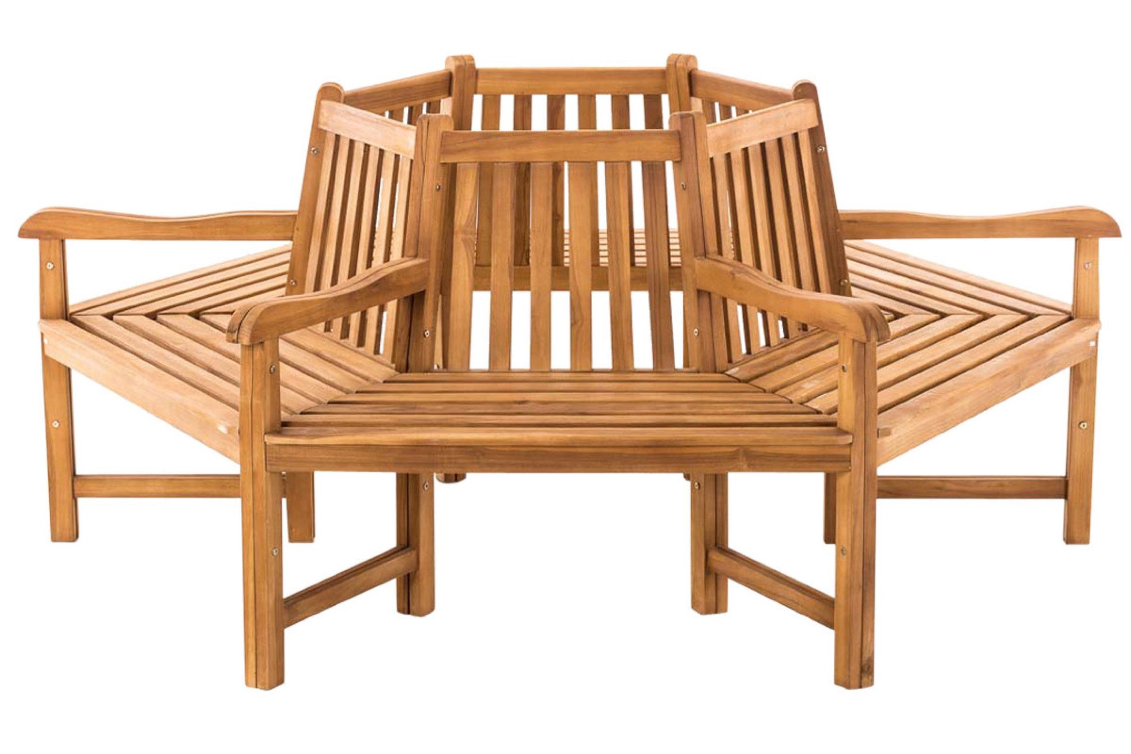 TPFGarden Baumbank Sonny (mit 360-Grad Sitzfläche und Armlehnen), Teak-Holz Garten Baumbank Sitzbank massiv 200 cm