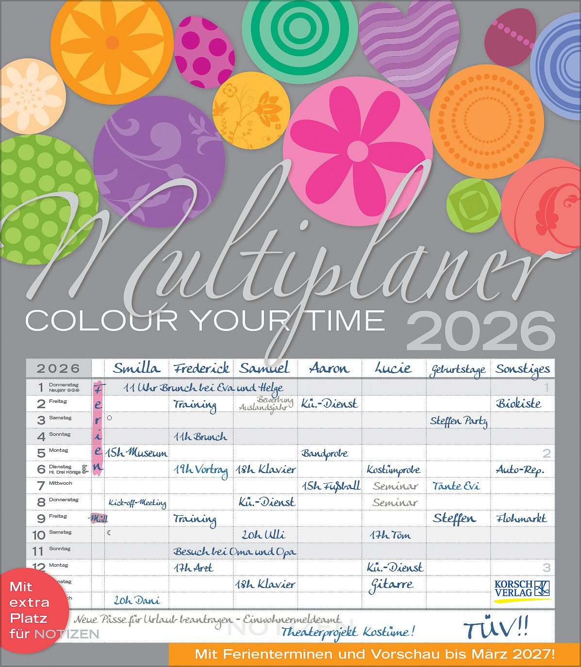 Korsch Verlag Familienkalender Korsch Kalender Multiplaner - Colour your time 2026