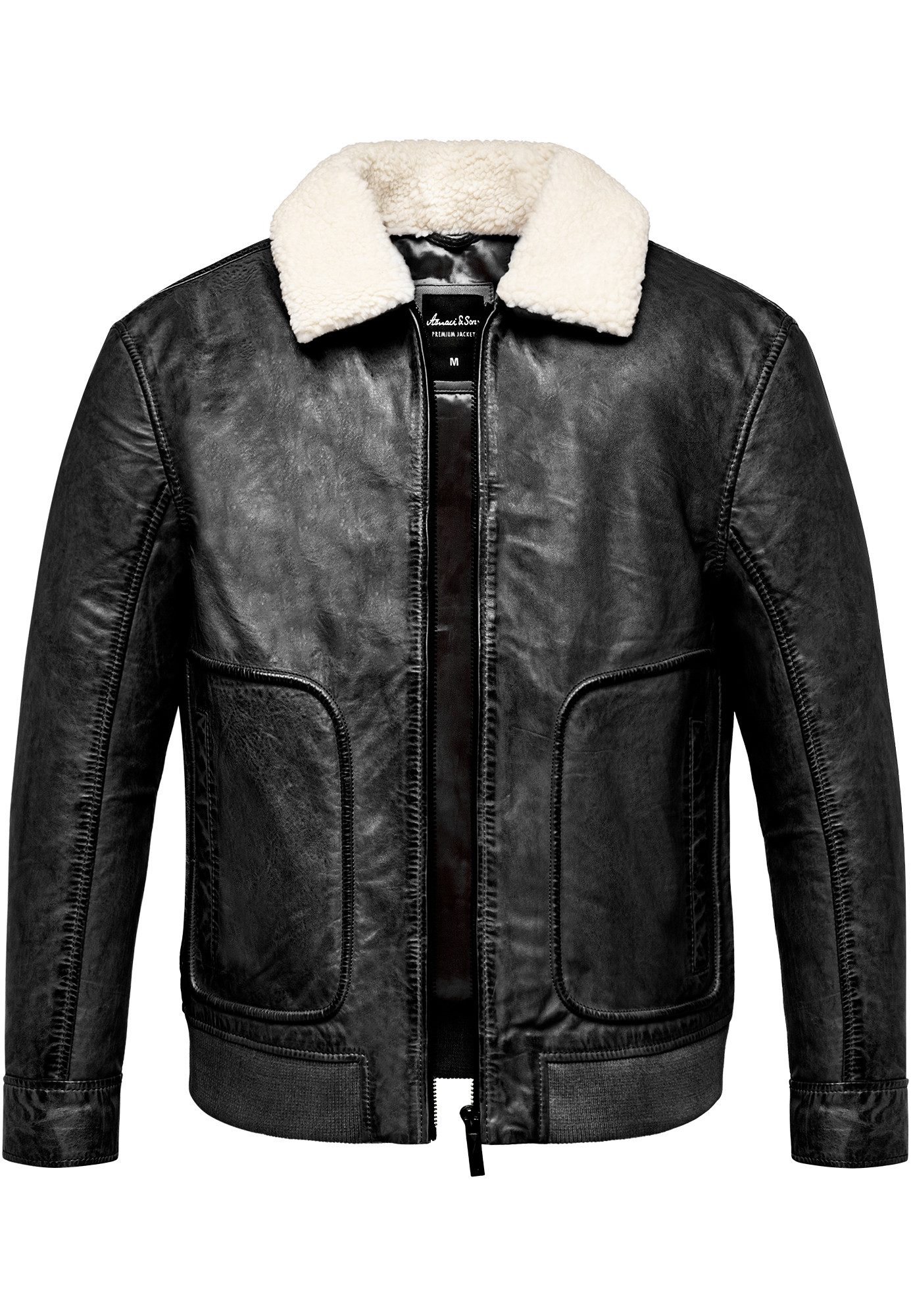 Amaci&Sons Lederjacke MANKATO Lederjacke Herren Aviator Lederjacke Echtleder Fellkragen Jacke