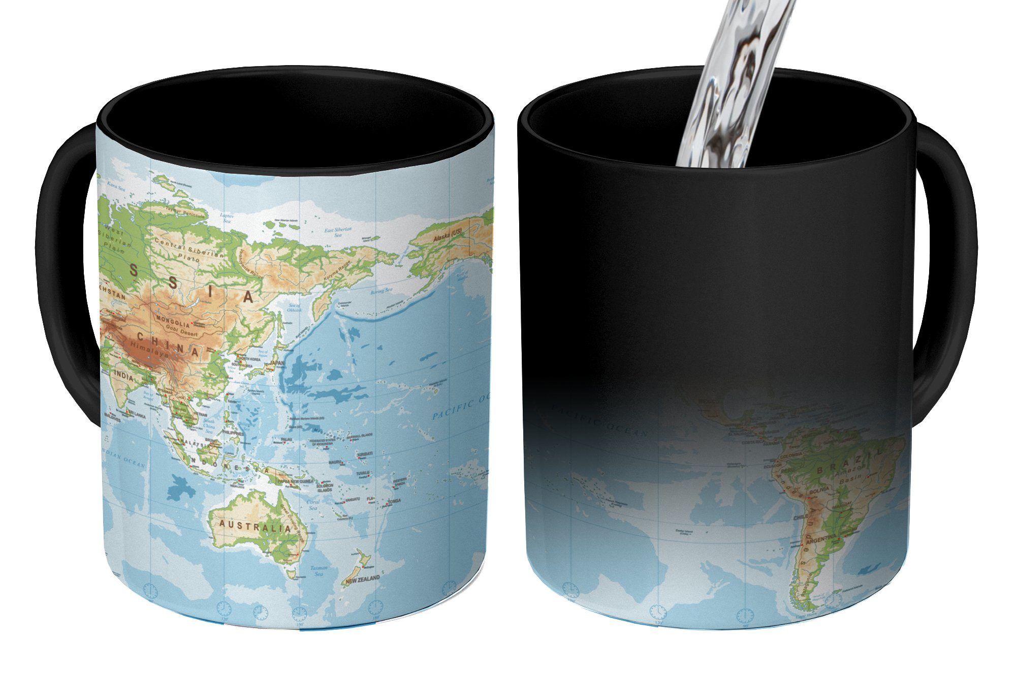 MuchoWow Tasse Weltkarte - Atlas - Farben, 1-tlg., Keramik, Farbwechsel, Kaffee Tassen, Teetasse, Zaubertasse, Geschenk