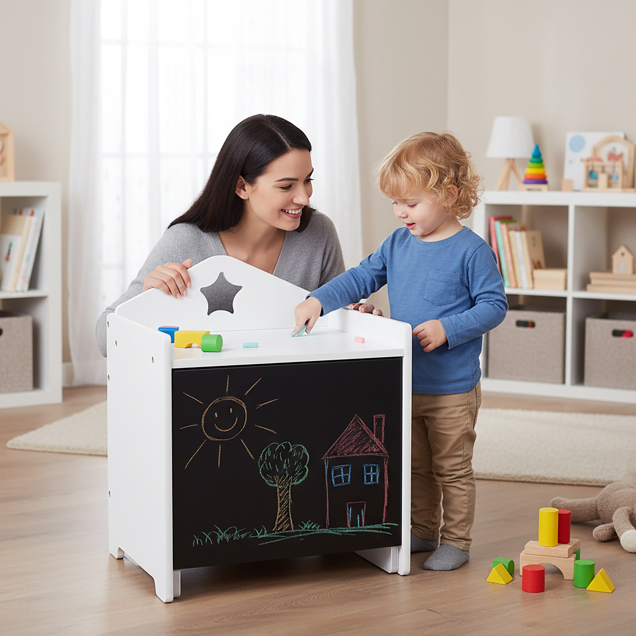 relaxdays Kindersitzgruppe 2-teilige Kindersitzgruppe mit Tafel