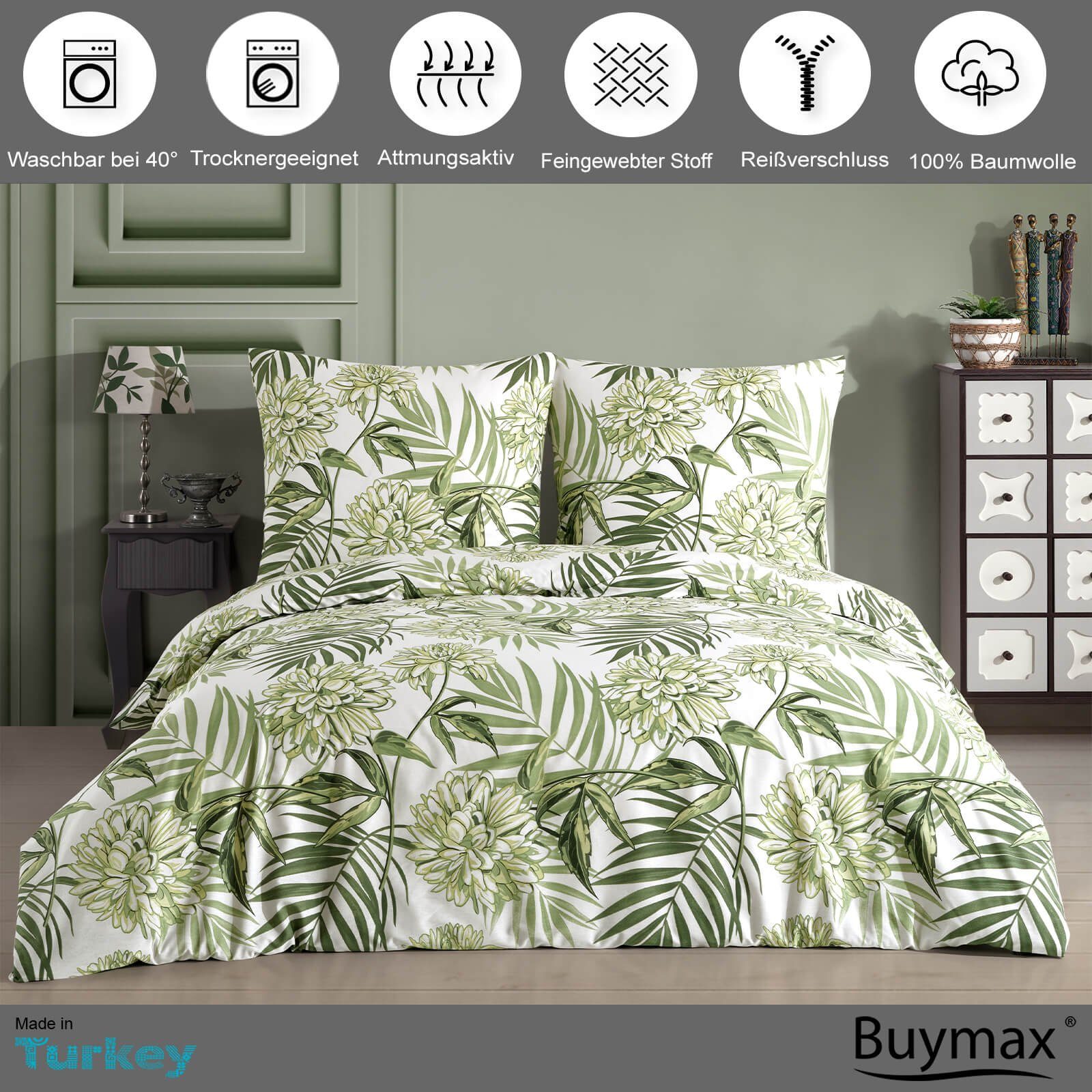 Buymax Bettwäsche Amazing Green, Renforcé: 100% Baumwolle, 3 teilig, 200x22 günstig online kaufen