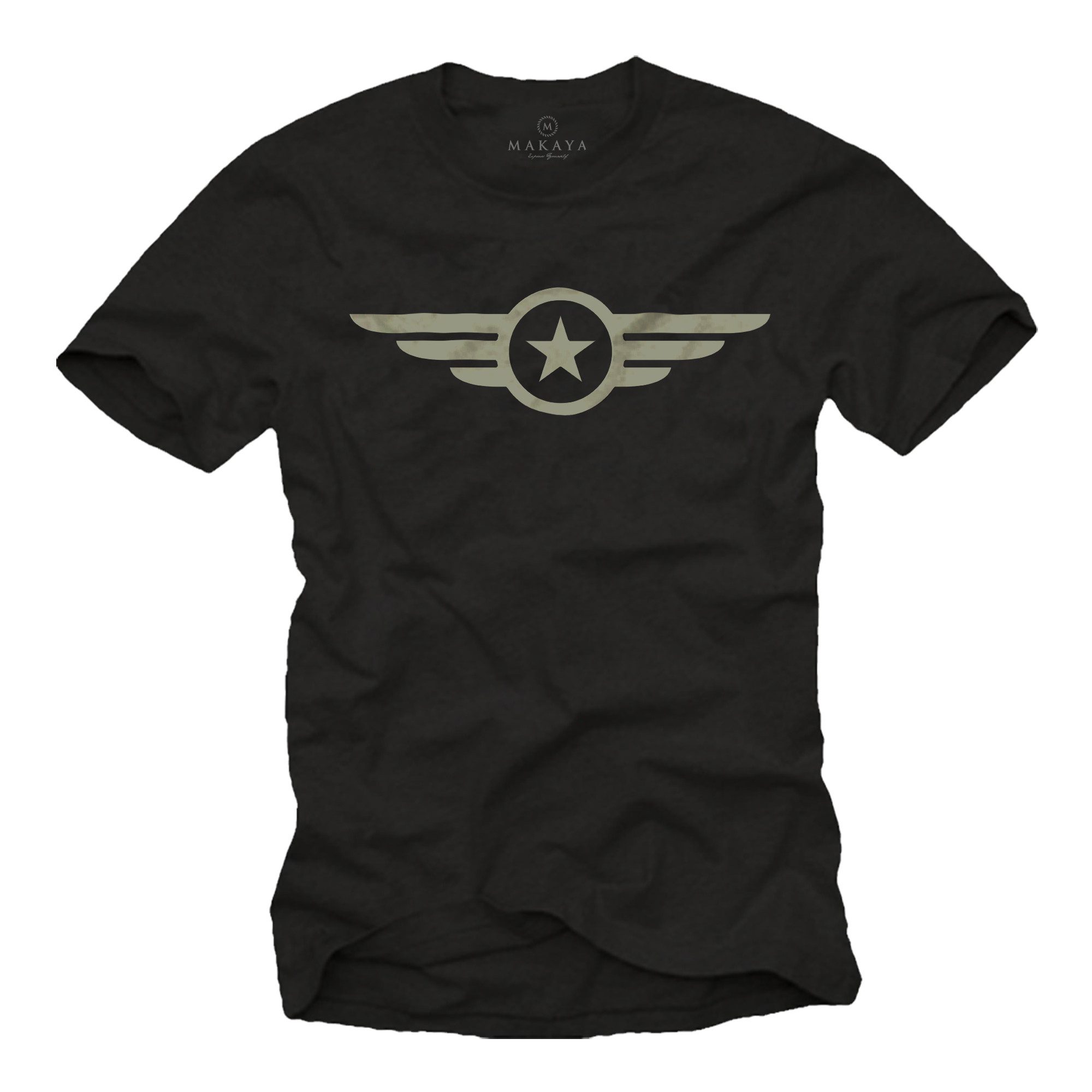 MAKAYA T-Shirt Printshirt für Herren im US Army Look mit Air Force Veteranen Motiv (Schwarz, Blau, Grün, Blaugrau, Dunkelgrau, S, M, L, XL, XXL, 3XL, 4XL, 5XL) Baumwolle