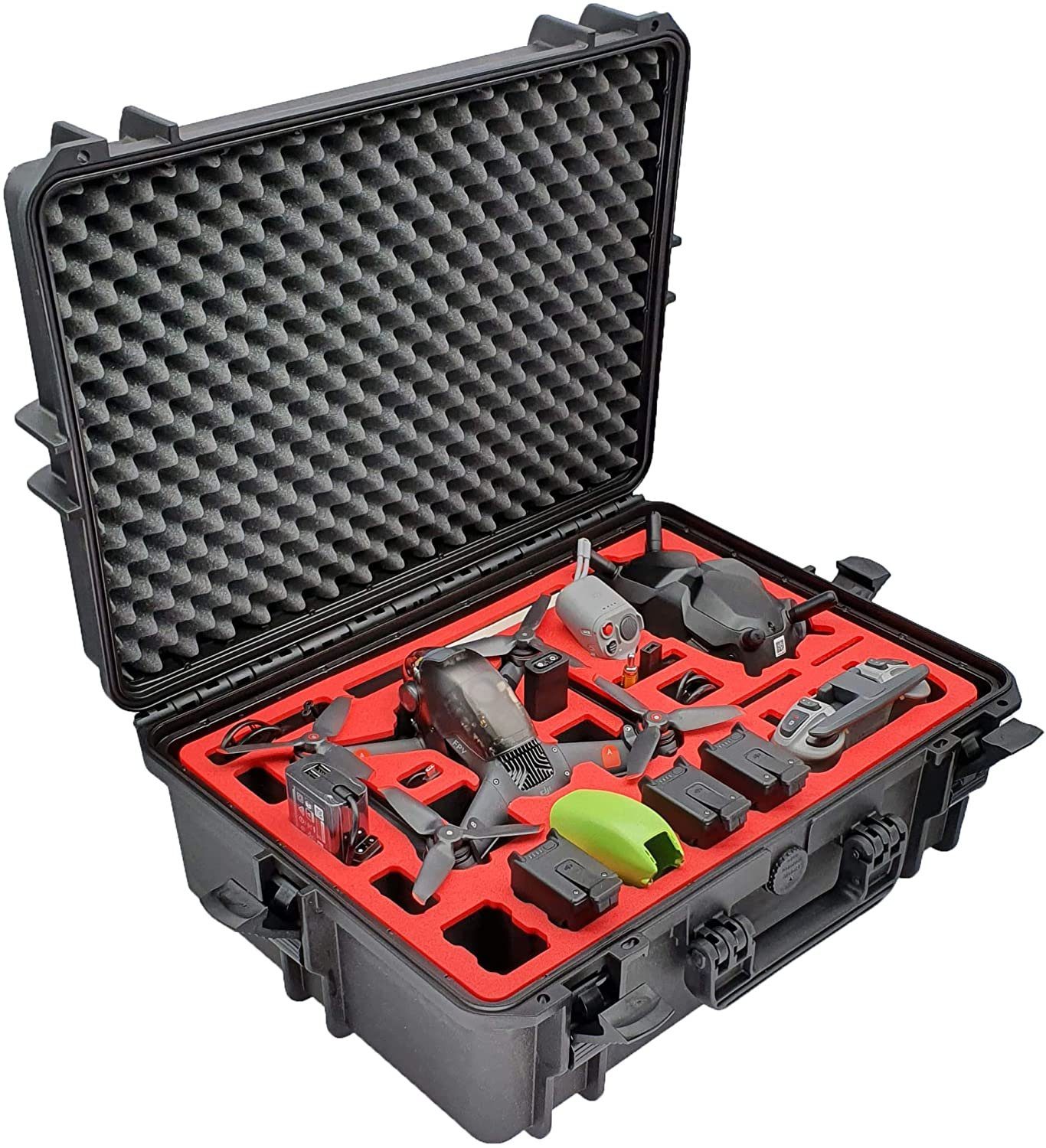 MC-CASES Drohnen-Tasche Professioneller Transportkoffer für DJI FPV Combo - Fly More Set - Explorer Edition - Auch DJI Schutzstreben / Bracers - Made in Germany