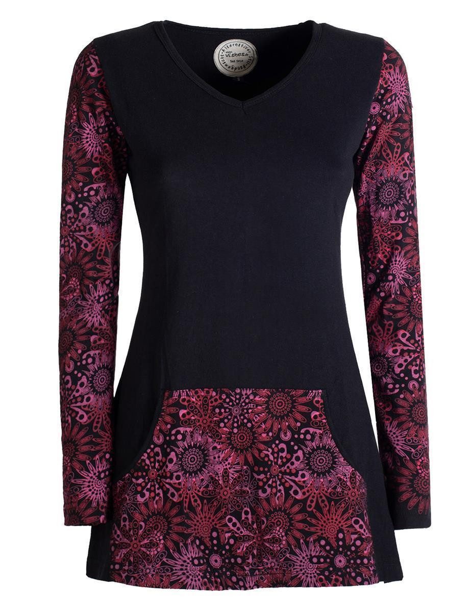 Tunikakleid Longshirt Damen Langarm Tunika Mandala Print Baumwolle