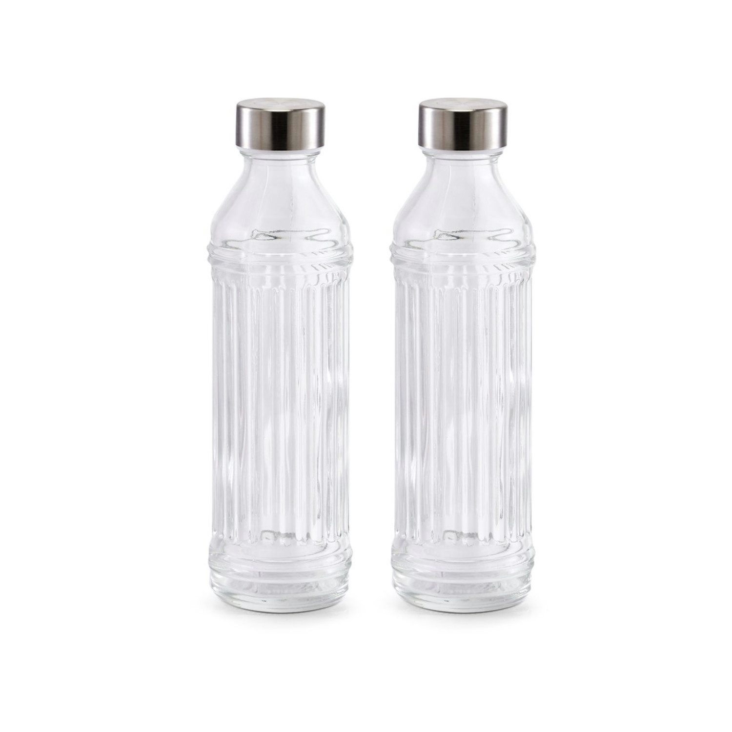 Basera® Trinkflasche 2er-Set Glasflasche mit Edelstahlverschluss, 500 ml