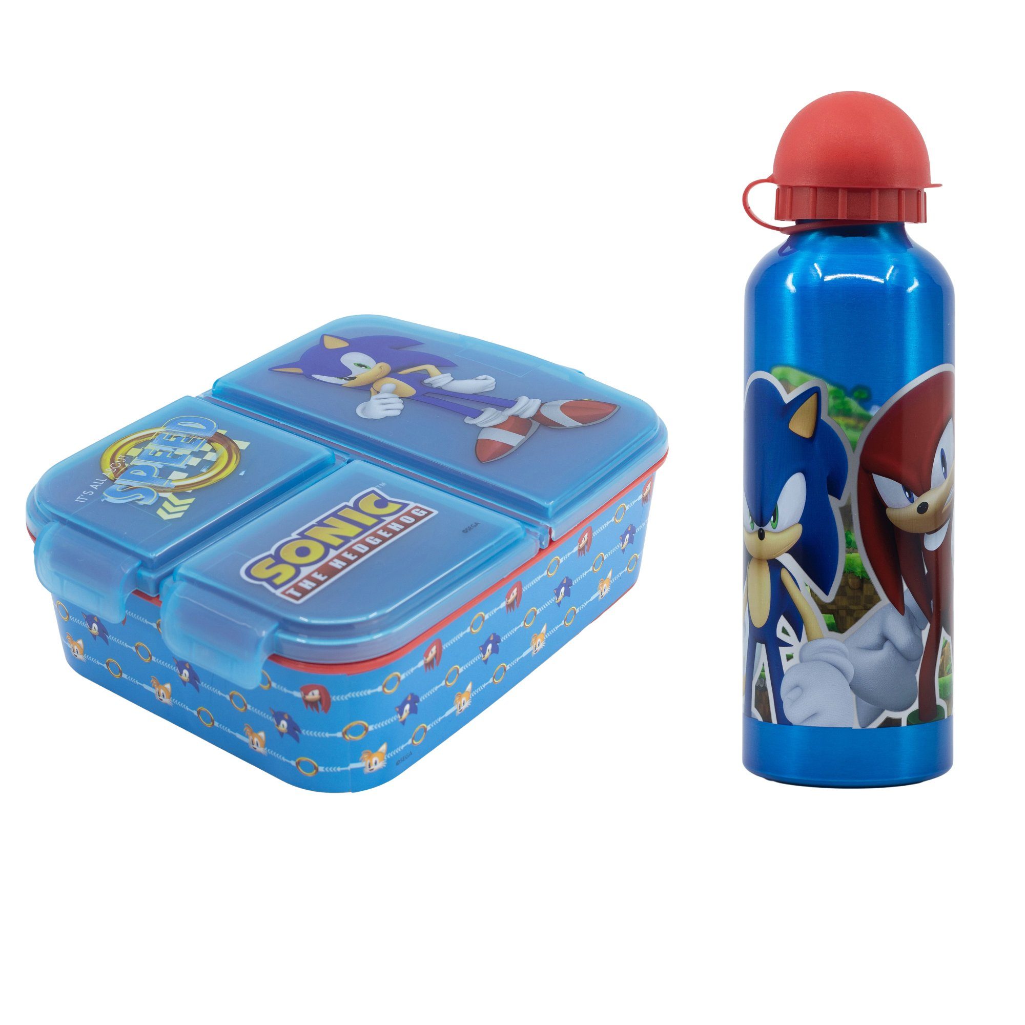 Sonic SEGA Lunchbox Sonic the Hedgehog 2 tlg. Kinder Lunch Set, Kusststoff, (2-tlg), Brotdose mit 3 Kammern XL Alu-Trinkflasche