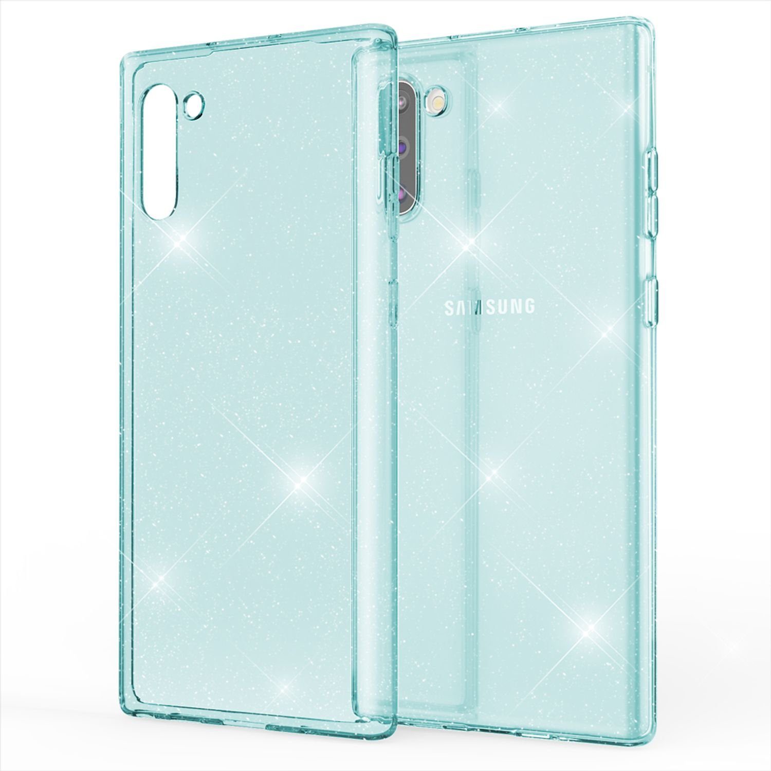 Nalia Smartphone-Hülle Samsung Galaxy Note 10, Klare Glitzer Hülle / Silikon Transparent / Glitter Cover / Bling Case