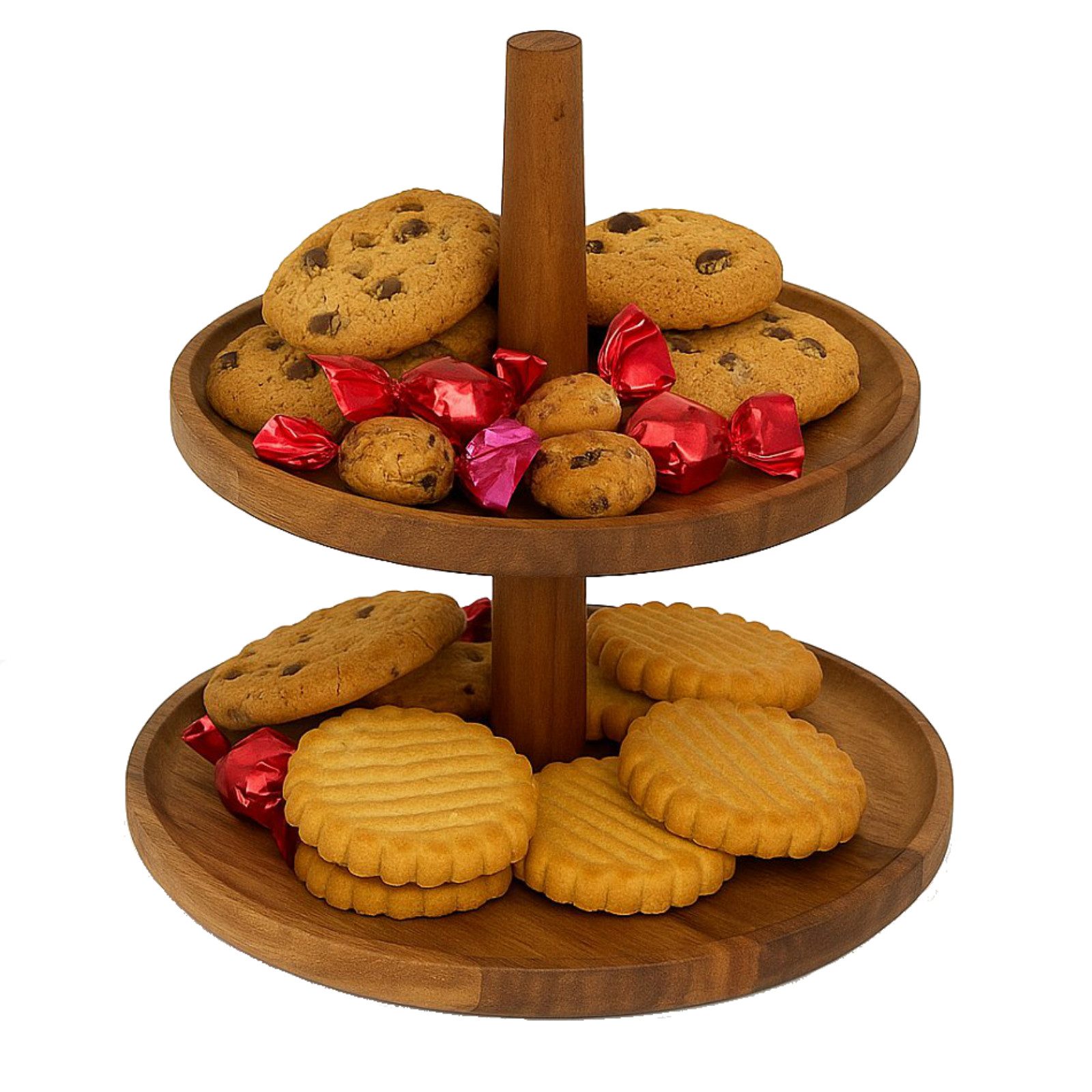 Koopman Etagere Serviertablett Etagenständer Ø 22cm Akazie 23 cm hoch, Holz, (1-tlg), 2 Etagen, Ø 22cm, Akazienholz, Ø 18,5cm, Vielseitig