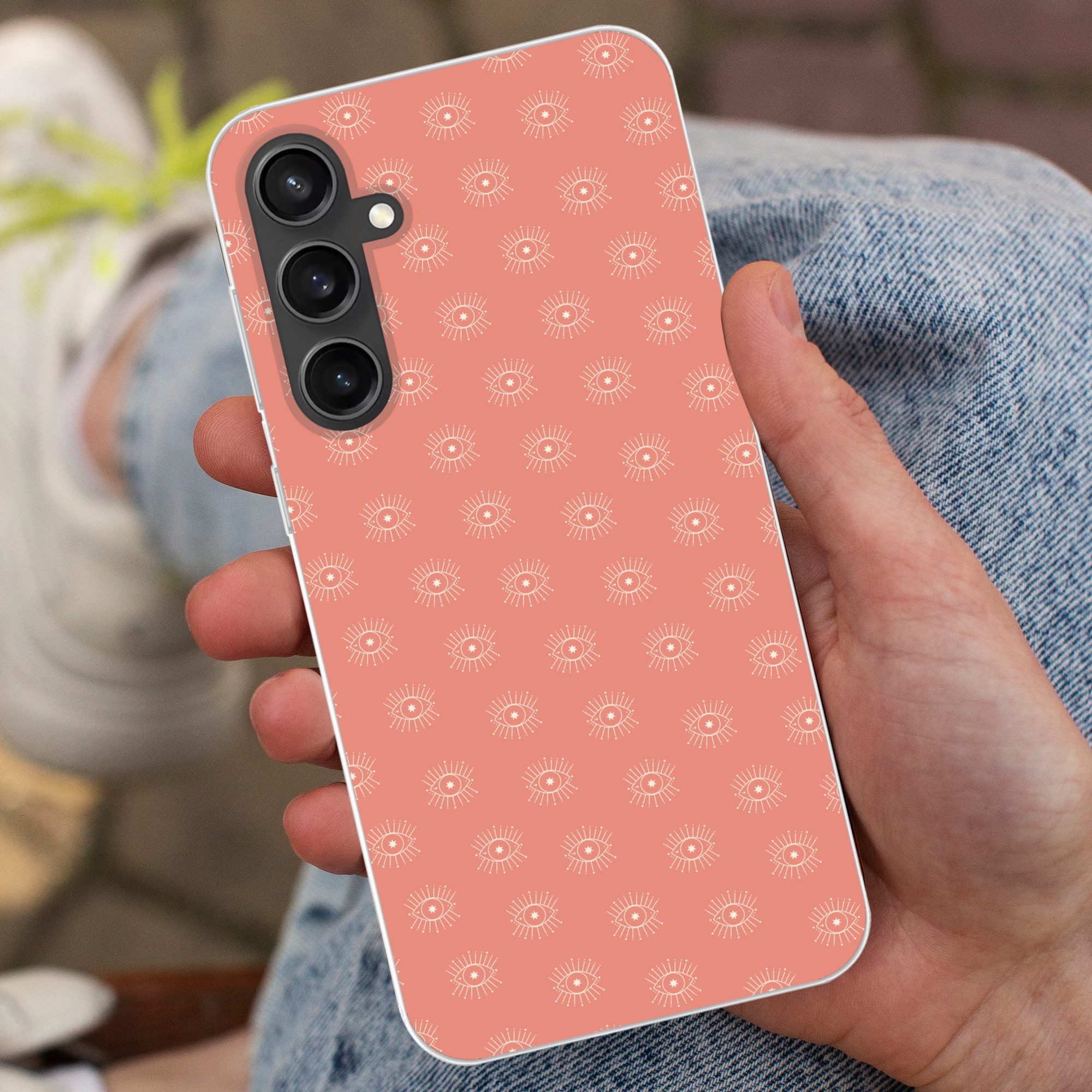 MuchoWow Handyhülle für Samsung Galaxy S23 FE Boho - Druck - Rosa - Weiß - Augen
