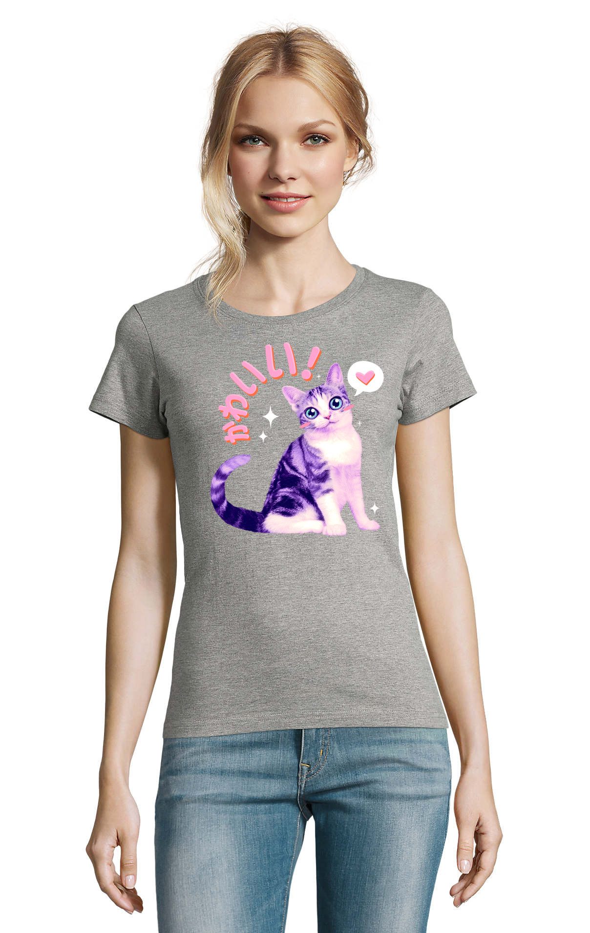 T-Shirt Kawaii Kitten Liebenswerte Katze Fun Damen Shirt Motiv