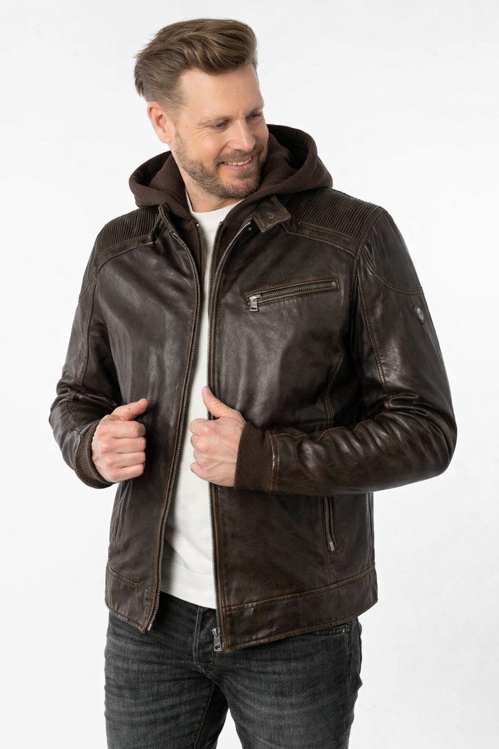 Gipsy by Mauritius Lederjacke Bikerjacke aus Lammleder mit abnehmbarer Kapuze