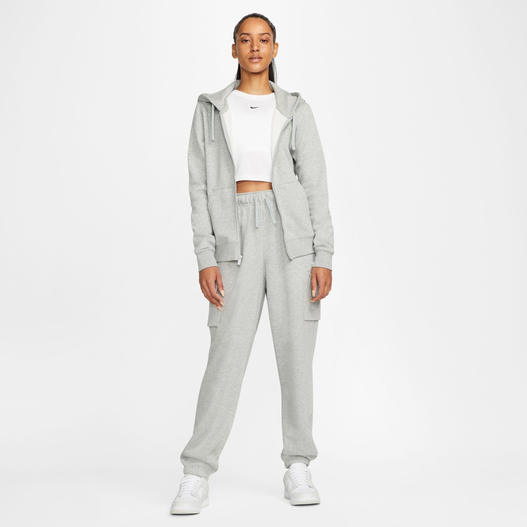 Kapuzensweatjacke HEATHER/WHITE Sportswear Full-Zip Women's Hoodie DK Nike GREY Club Fleece