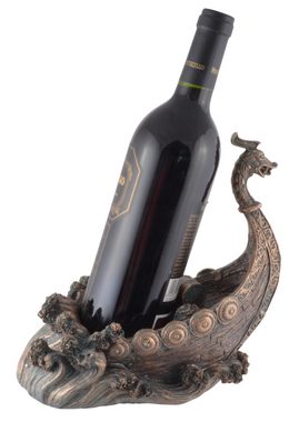 Vogler direct Gmbh Weinflaschenhalter Wikingerschiff als Weinflaschenhalter, bronzefarben, von Hand coloriert, aus Kunststein, LxBxH ca. 22x15x23 cm