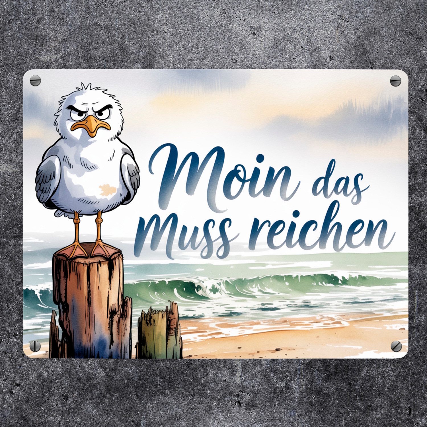 speecheese Metallschild Möwe Aquarell Moin Spruch Metallschild in 15x20 cm günstig online kaufen