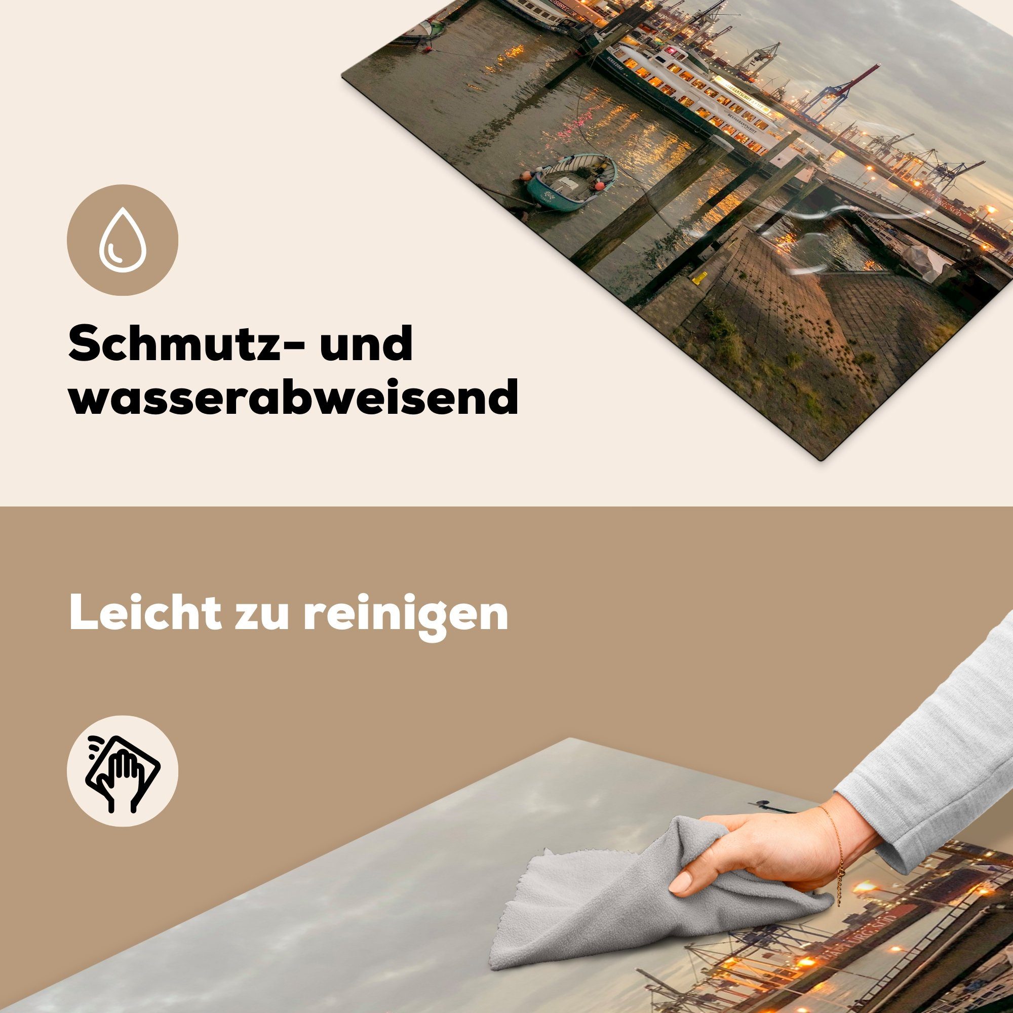 Herdblende-/Abdeckplatte Ceranfeldabdeckung Arbeitsfläche nutzbar, Schiff - cm, MuchoWow - Mobile Hafen, Hamburg tlg), Vinyl, 70x52 (1