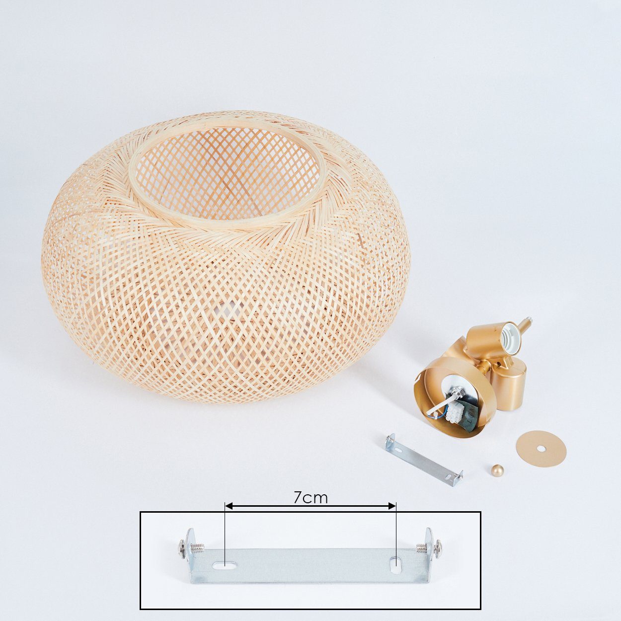 hofstein Deckenleuchte »Decollatura« runde Deckenlampe aus Holz/Metall in Natur/Messingfarben, ohne Leuchtmittel, Leuchte in Gitter-Optik, Ø46cm, 3xE27