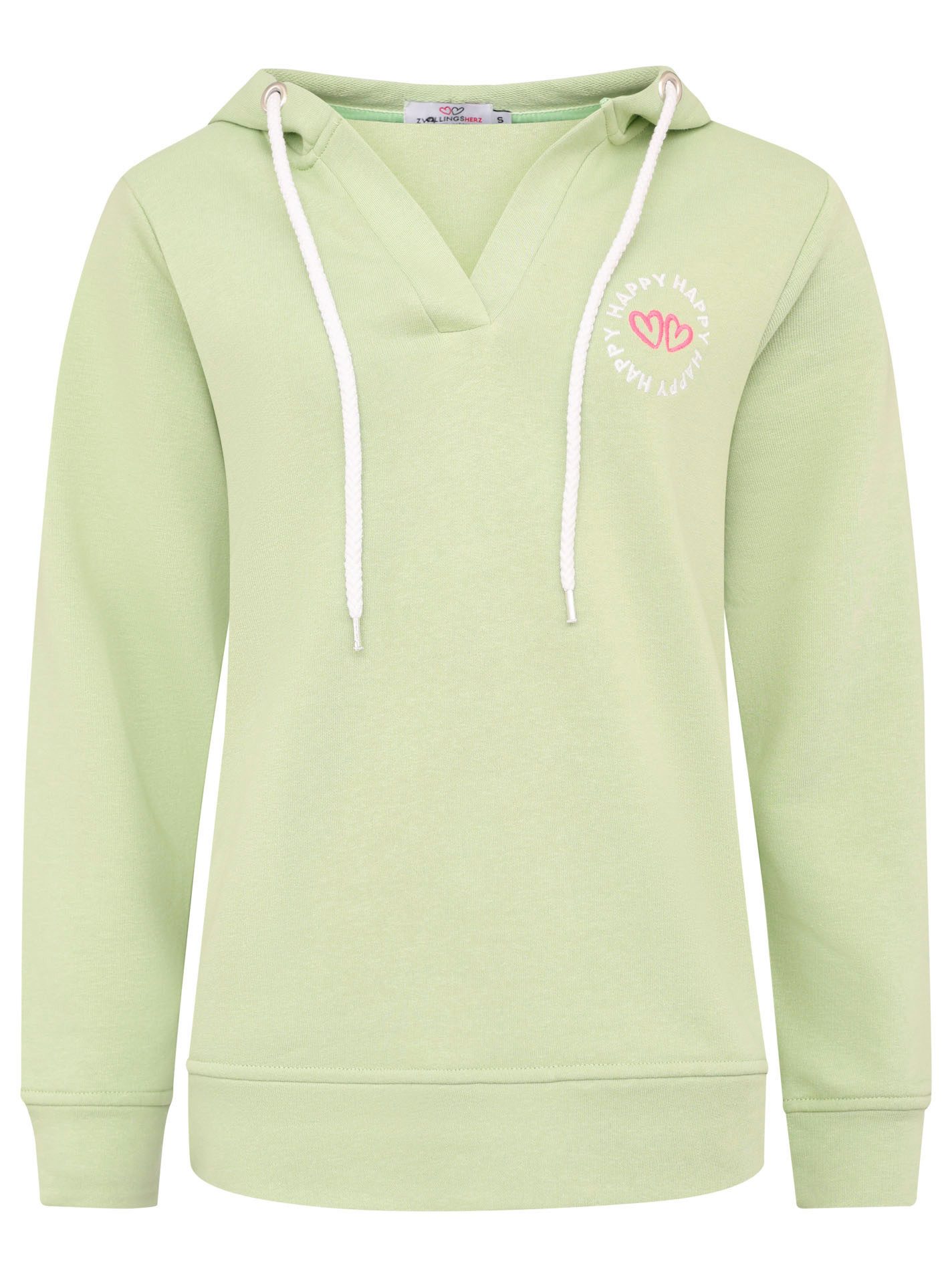 Zwillingsherz Hoodie "Smile Everyday Enjoy" mit V-Ausschnitt, großer Botschaft auf dem Rücken, Kapuze, Kordelzug