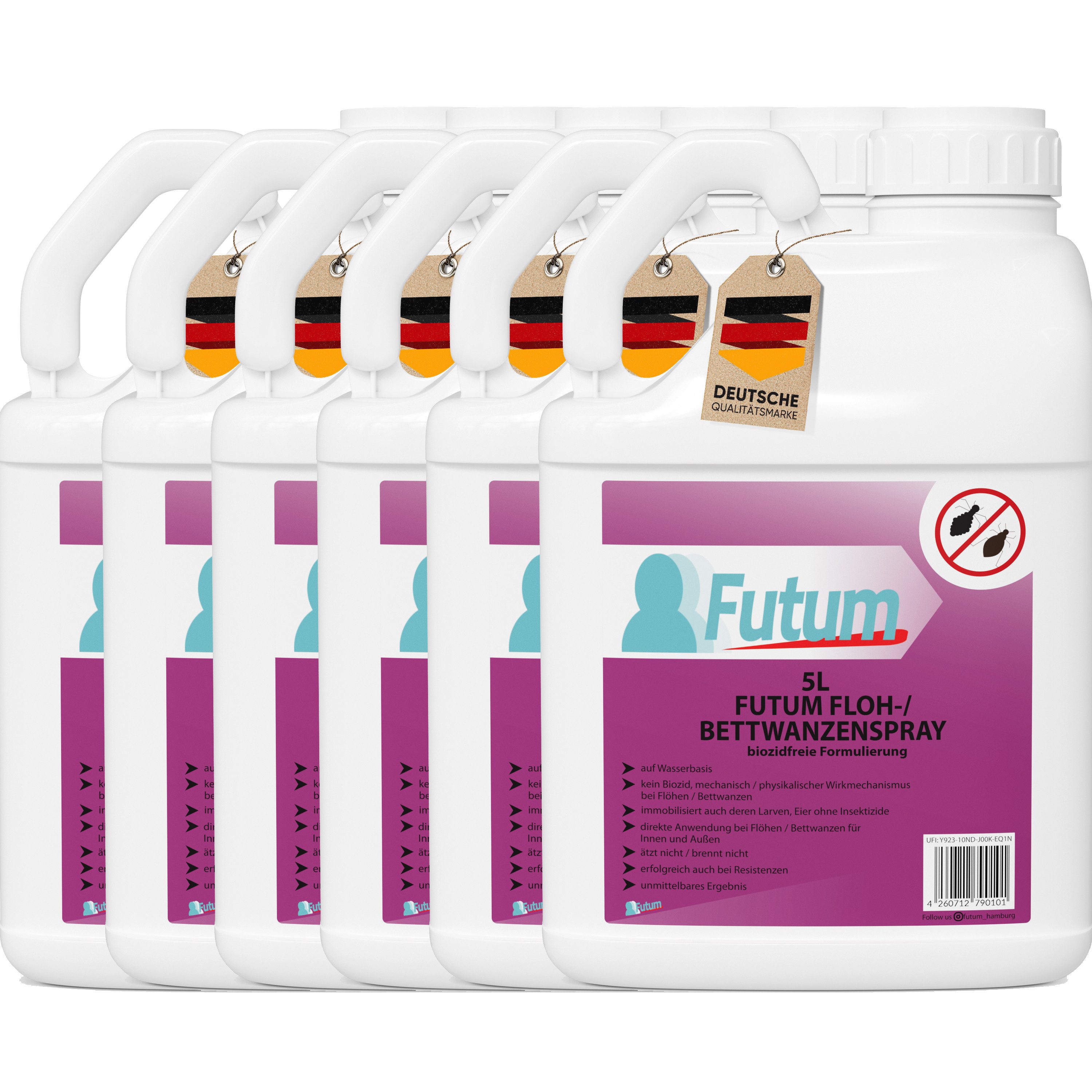 FUTUM Insektenspray Anti-Bettwanzen-Spray Floh-Mittel Ungeziefer-Spray, 30 l, auf Wasserbasis, geruchsarm, brennt / ätzt nicht, biozidfreie Formel