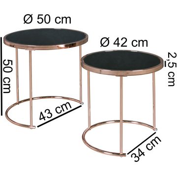 Lomadox Beistelltisch, Wohnzimmertisch Set rund in Kupfer mit schwarz, B/H/T ca. 50/50/50cm