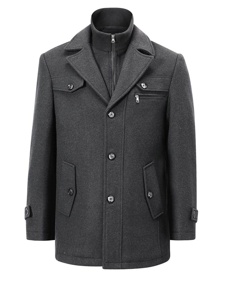 Allthemen Kurzmantel Herren Kurzmantel aus Wollmix Regulal Fit Business Warmer Wintermantel mit abnehmbarem Kragen, ideal für den täglichen Berufstag