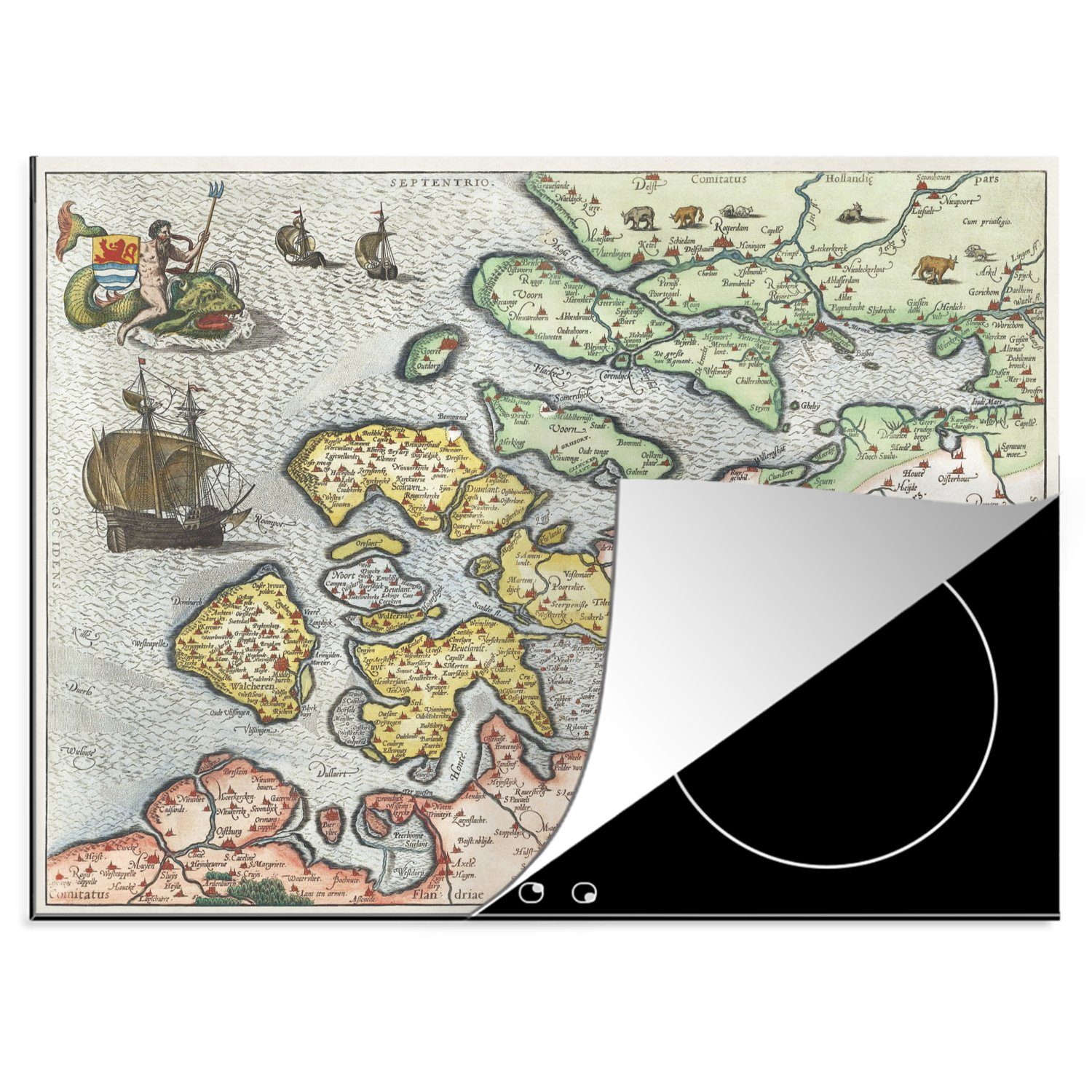 Karte - tlg), 70x52 Mobile Seeland, - Vintage nutzbar, Herdblende-/Abdeckplatte MuchoWow (1 Arbeitsfläche cm, Vinyl, Ceranfeldabdeckung