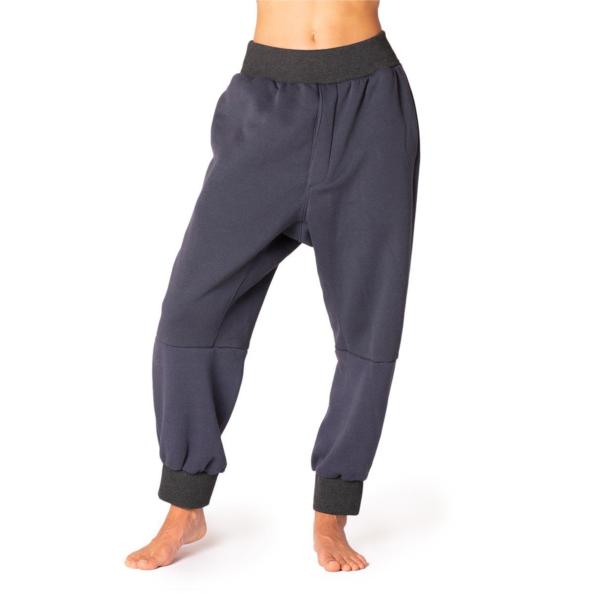 Haremshose Style aus Wellnesshose Baumwolle im für kühleren Freizeithose Haremsjogger 100% Tage Unisex perfekte PANASIAM Chillhose Aladin dunkelgrau die