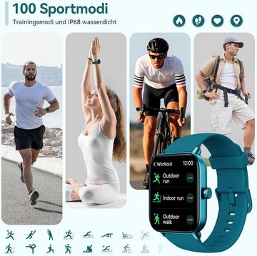Aeac Fur Herren mit Telefonfunktion 110 Sportmodi, IP68 Wasserdichte Smartwatch (1.8 Zoll, Android / iOS), mit Herzfrequenz SpO2 Stress Schlafmonitor, Alexa Integriert