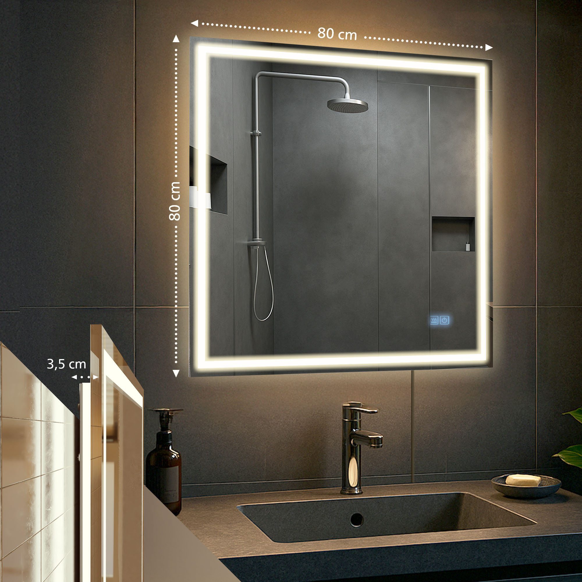 CLP Wandspiegel Jaffrey (1er), Bluetooth-Lautsprecher, Anti-Fog, LED-Licht, IP44
