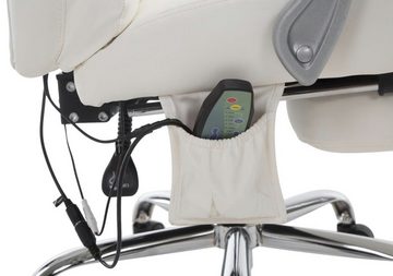 TPFLiving Bürostuhl Pacira mit Massagefunktion - höhenverstellbar und 360° drehbar (Schreibtischstuhl, Drehstuhl, Chefsessel, Bürostuhl XXL), Gestell: Metall chrom - Sitzfläche: Kunstleder weiß