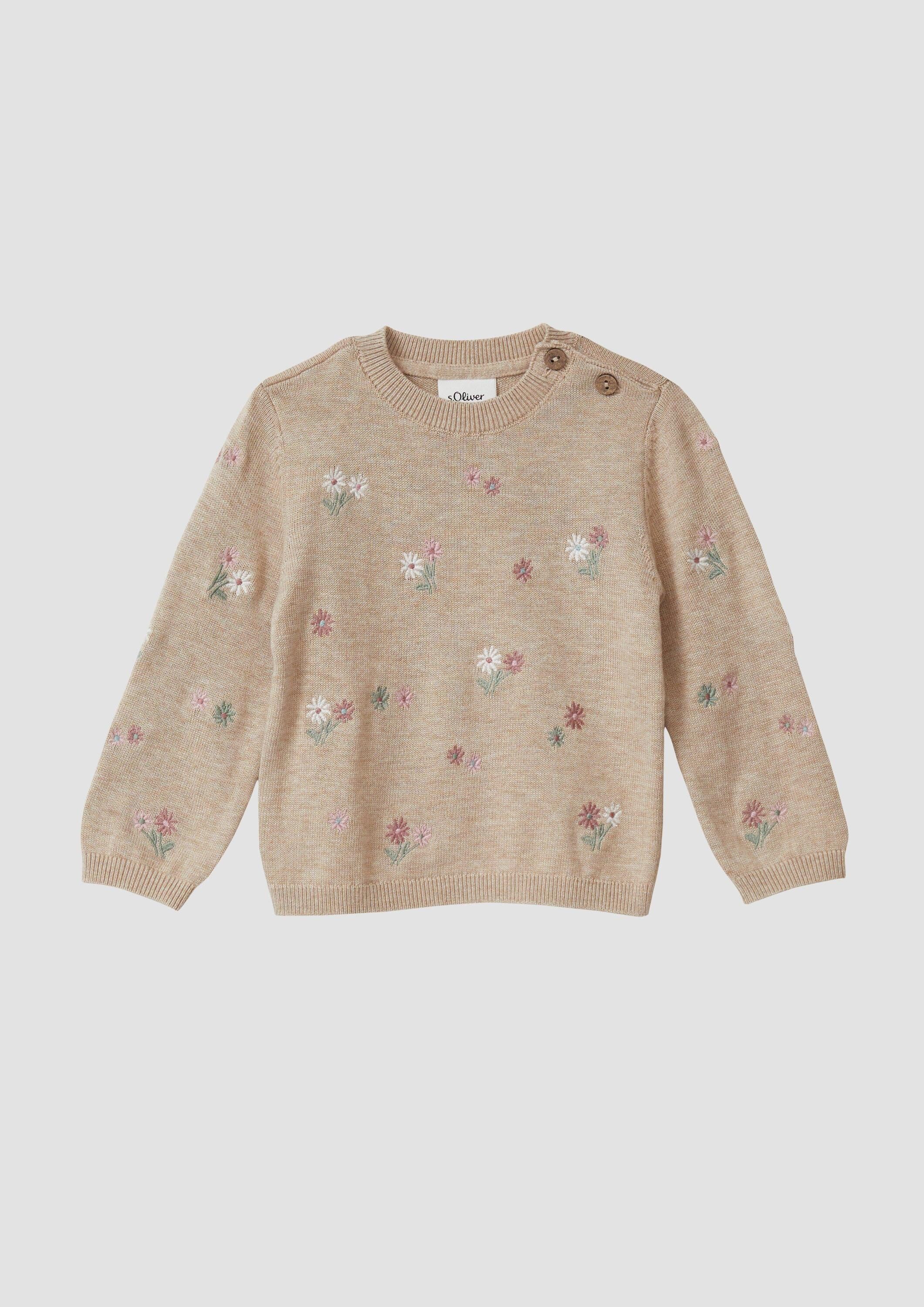 s.Oliver Longpullover Strickpullover Feinstrickpullover mit Blumen-Stickerei
