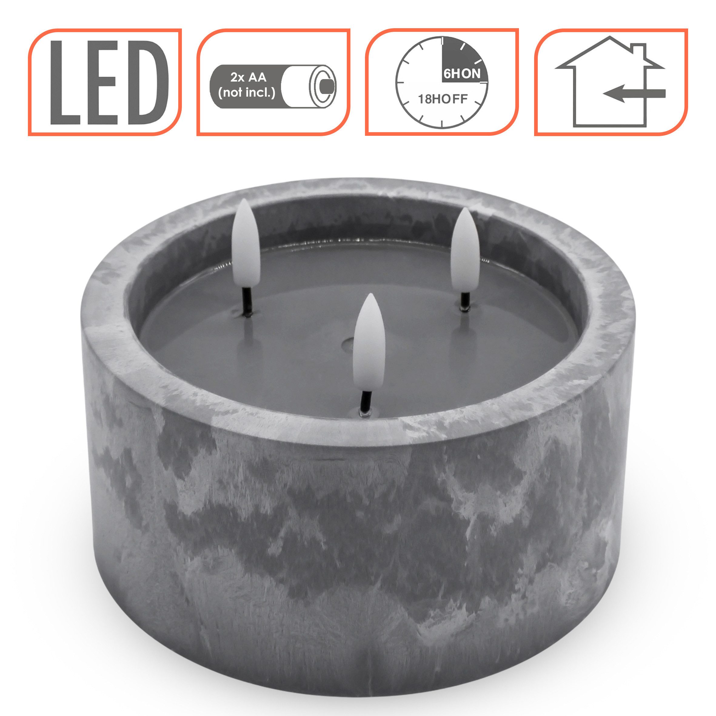Spetebo LED-Kerze LED 3-Docht Kerze in Beton Optik, Deko Kerze mit künstlicher Flamme