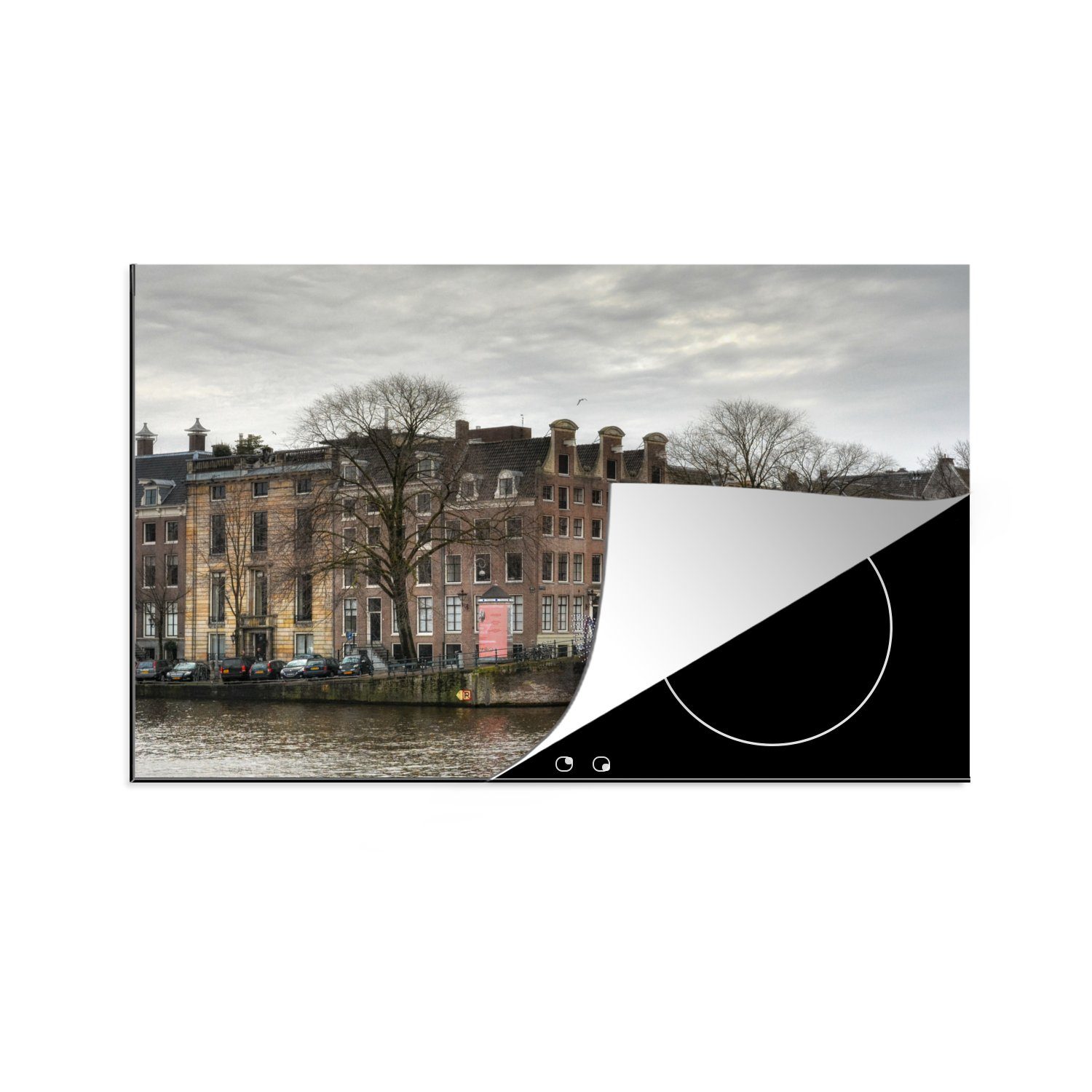 MuchoWow Herdblende-/Abdeckplatte Amsterdamer Gracht im Winter, Vinyl, (1 tlg), 81x52 cm, Induktionskochfeld Schutz für die küche, Ceranfeldabdeckung